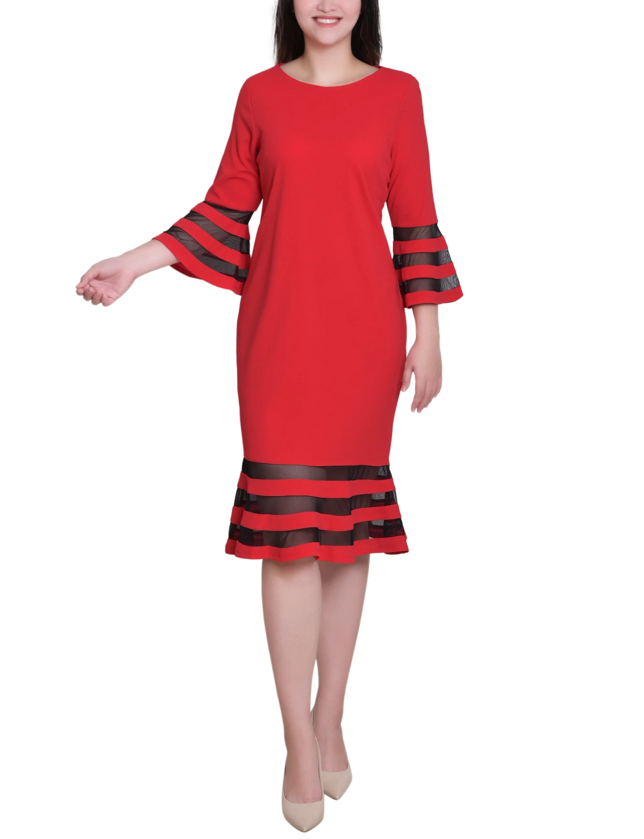 Fire Red Black Shadow Stripe Elbow Sleeve Dress sold by Dress Barn
