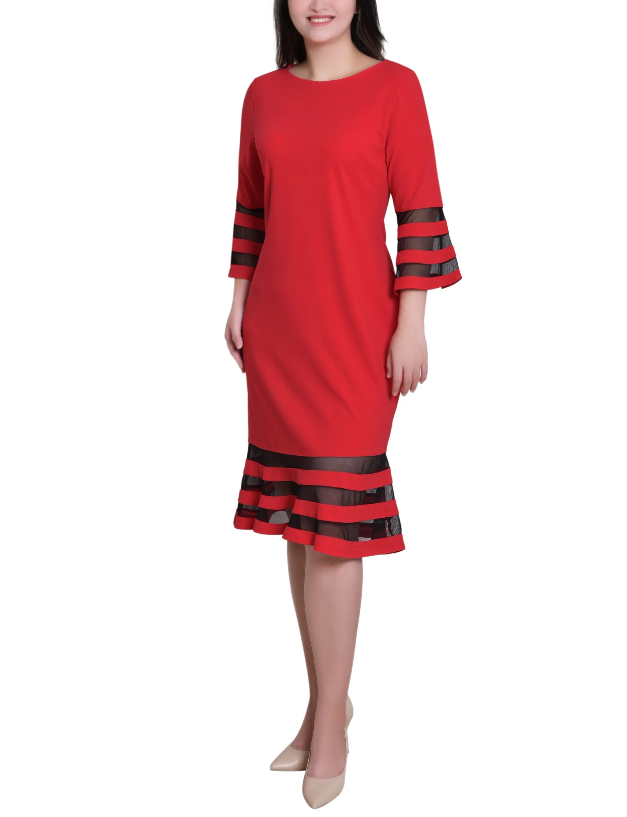 Fire Red Black Shadow Stripe Elbow Sleeve Dress sold by Dress Barn product image thumbnail 3