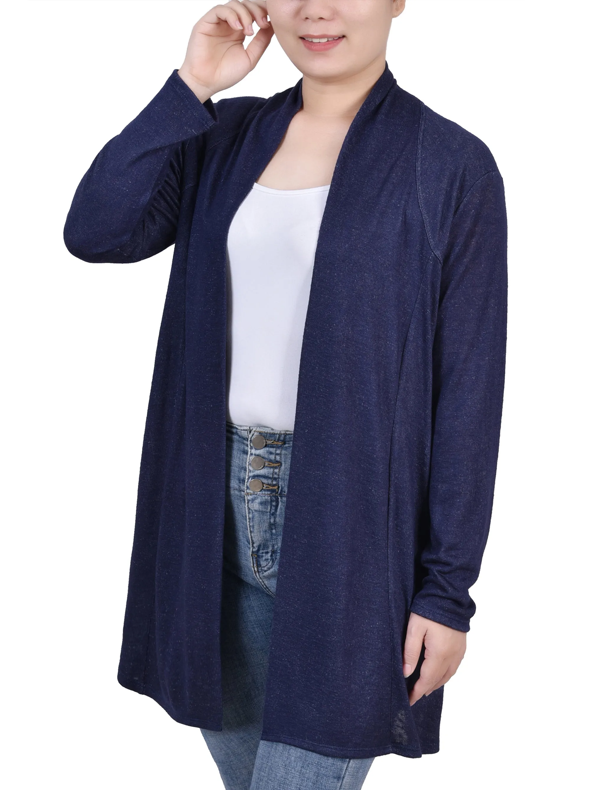 Navy Long Sleeve Collared Cardigan sold by Dress Barn product image thumbnail 3