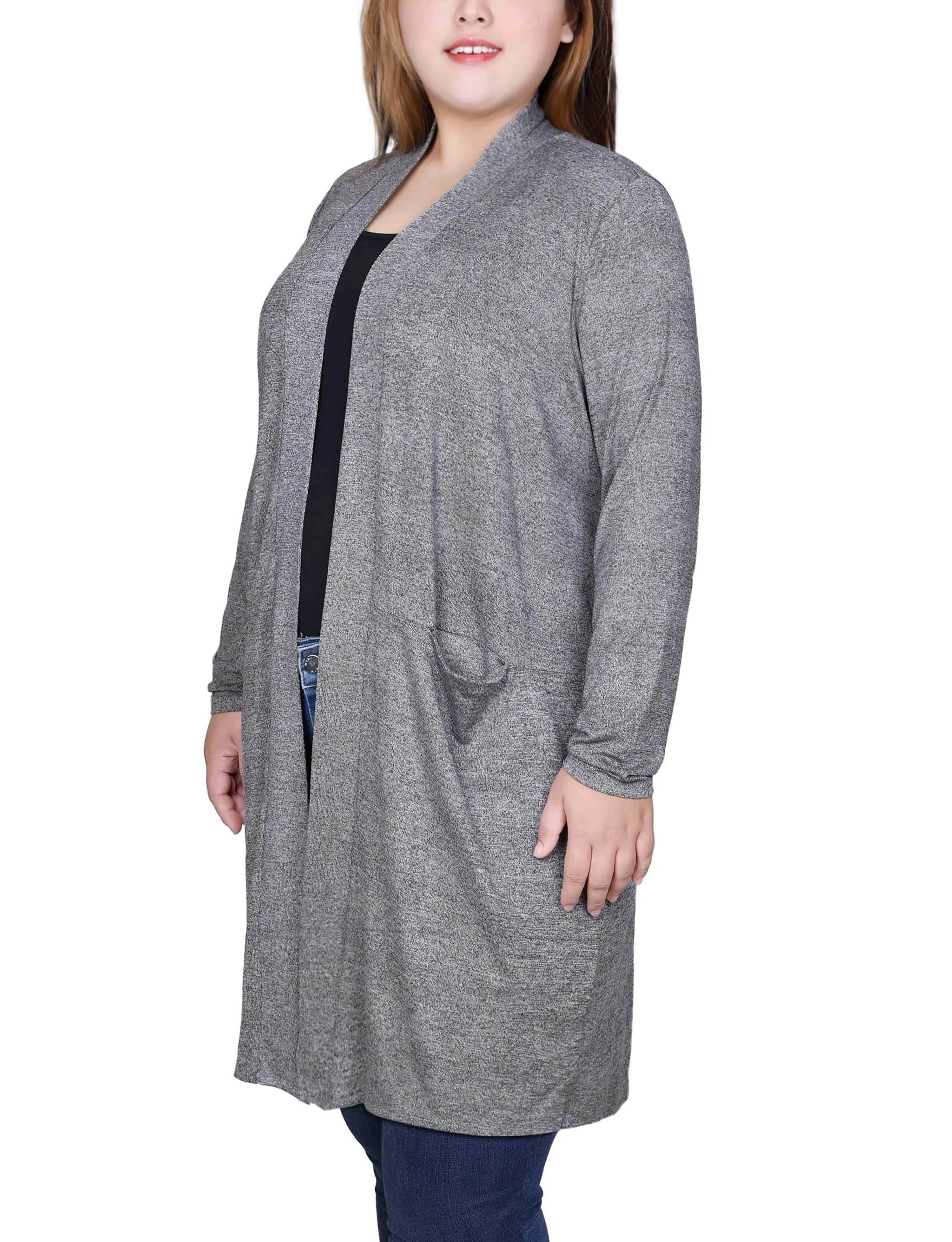 Charcoal Long Sleeve Pocketed Cardigan - Plus sold by Dress Barn product image thumbnail 2