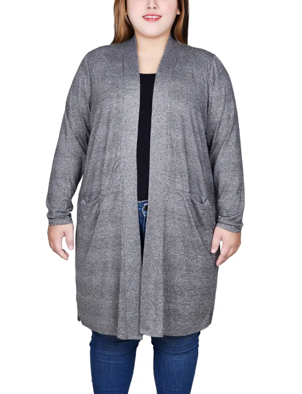 Charcoal Long Sleeve Pocketed Cardigan - Plus sold by Dress Barn