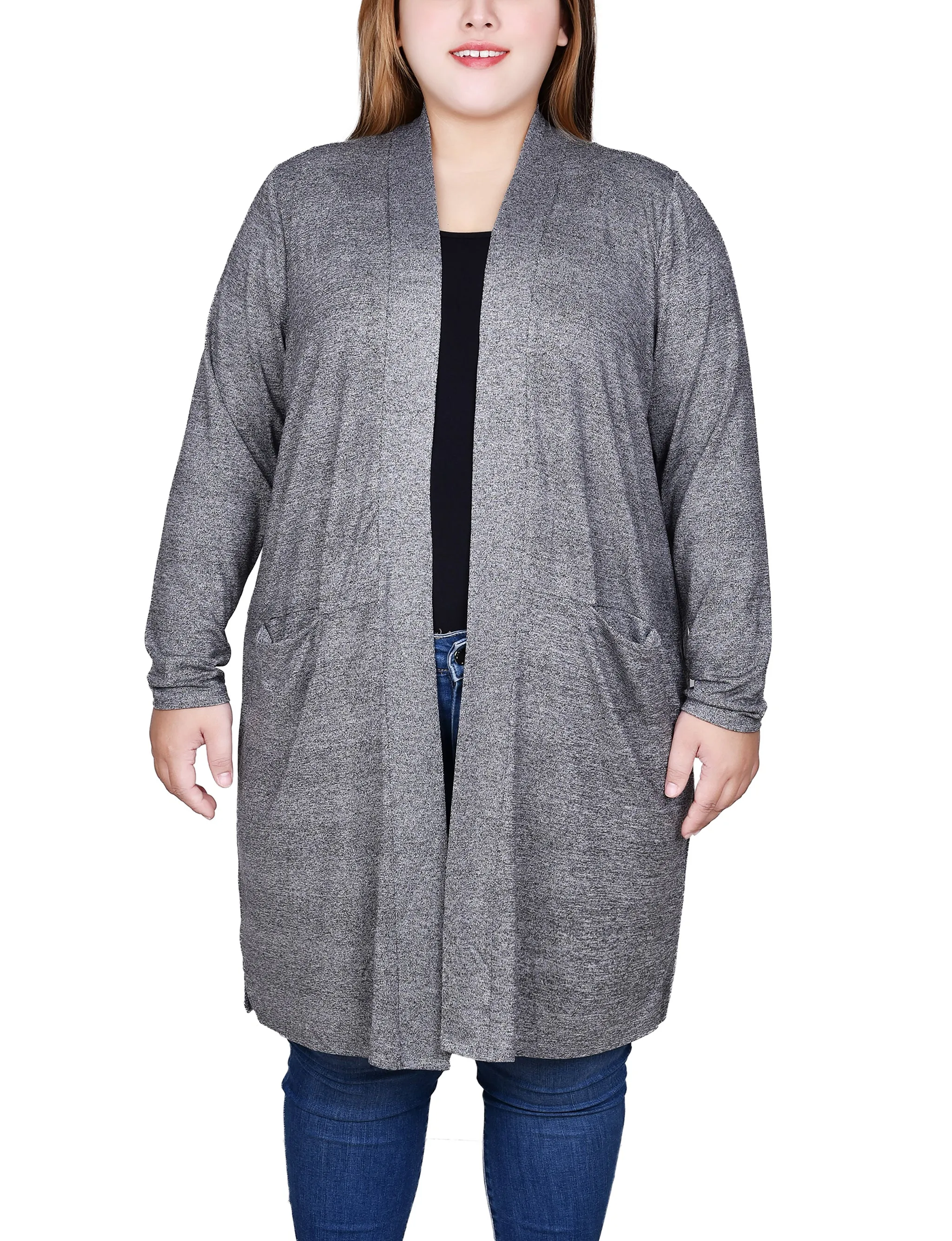 Charcoal Long Sleeve Pocketed Cardigan - Plus sold by Dress Barn