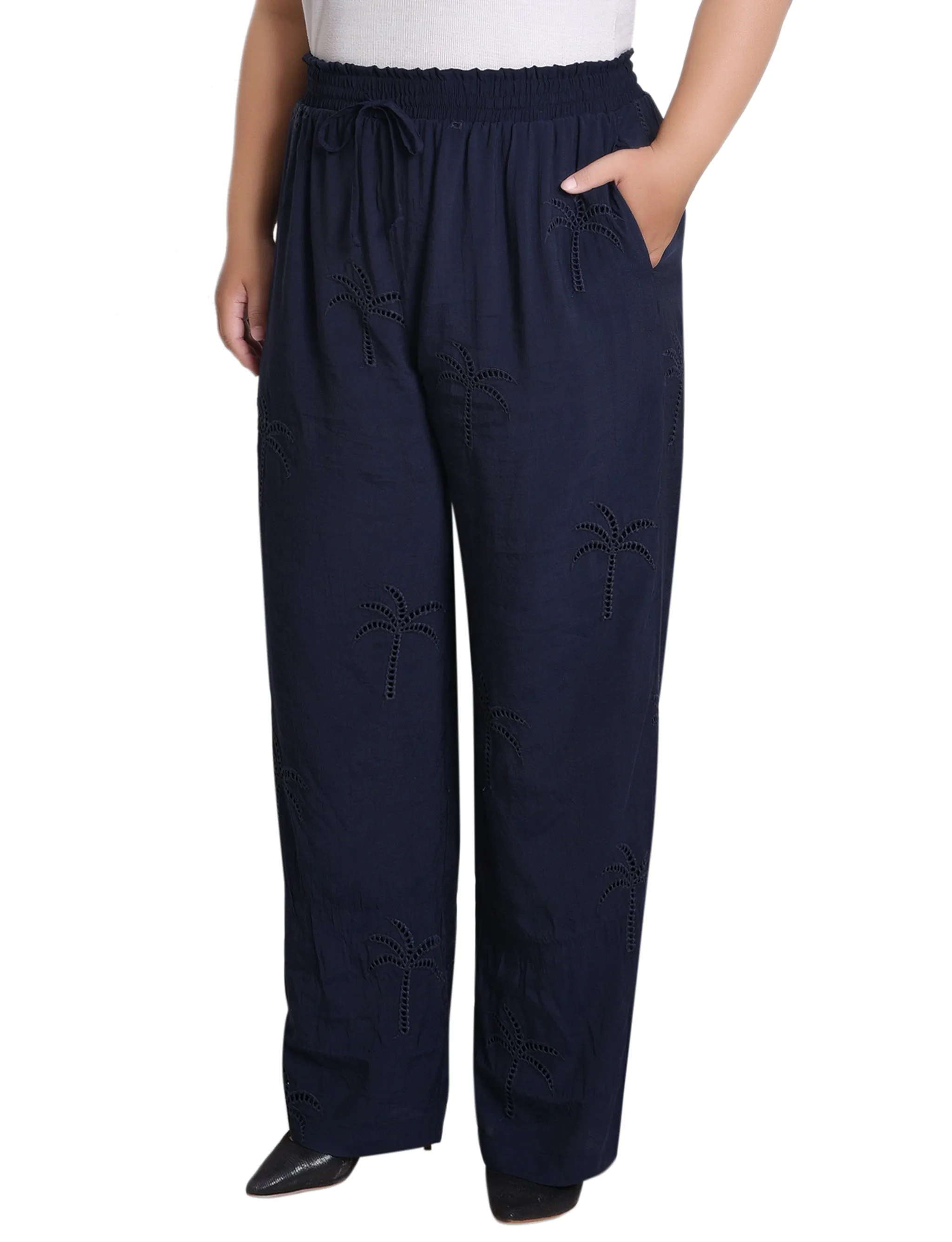 Navy Pull On Pants With Embroidery - Plus sold by Dress Barn product image thumbnail 3