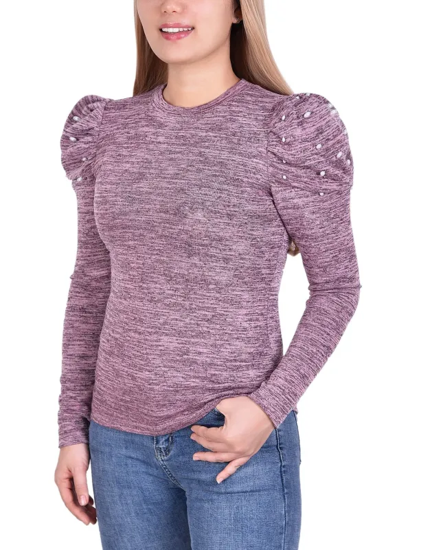 Mauve Puff Sleeve Top With Pearl Details - Petite sold by Dress Barn