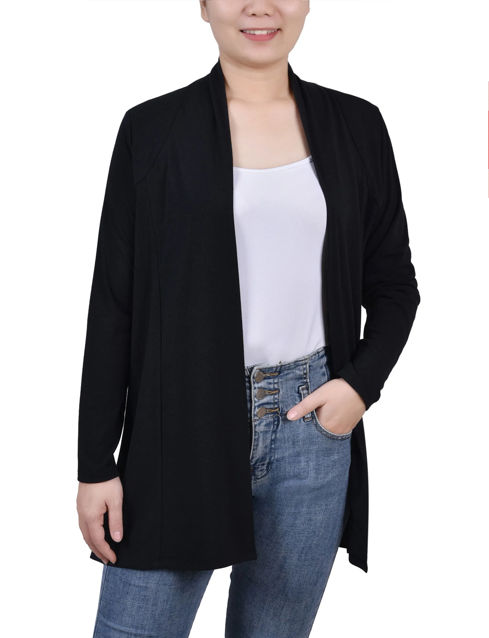 Black Long Sleeve Collared Cardigan sold by Dress Barn