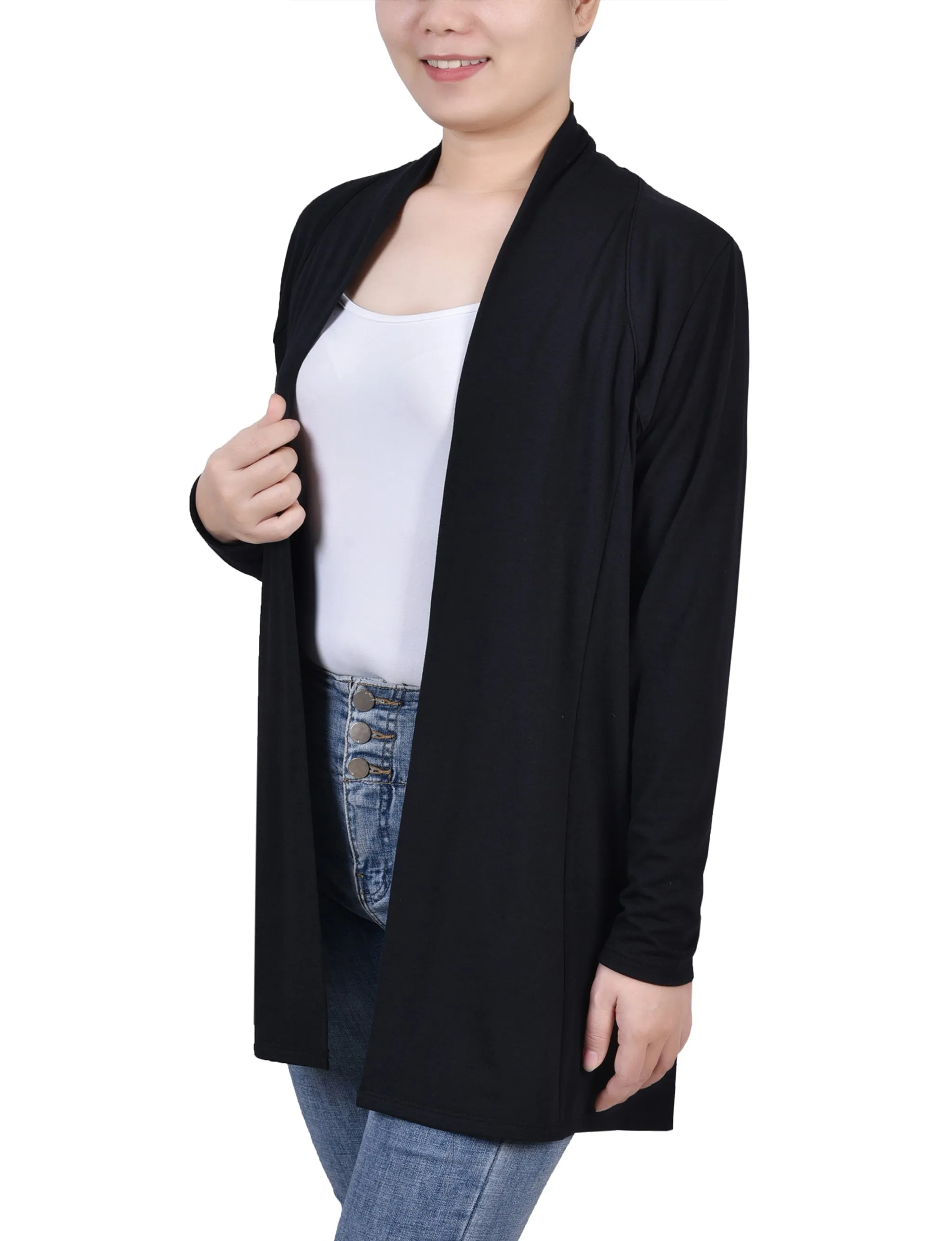 Black Long Sleeve Collared Cardigan sold by Dress Barn product image thumbnail 3