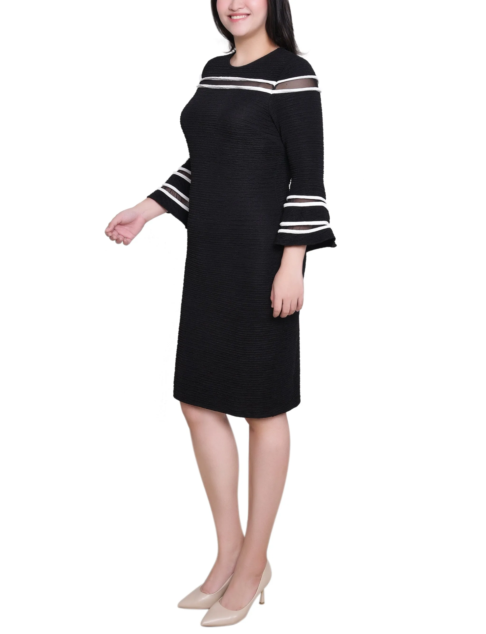 Black White Long Bell Sleeve Dress With Contrast Striping sold by Dress Barn product image thumbnail 3