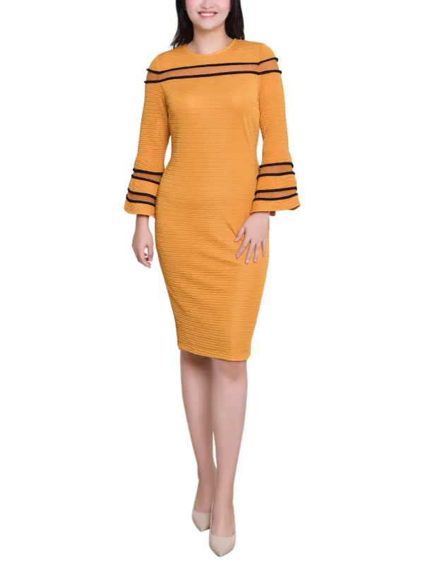 Mustard Black Long Bell Sleeve Dress With Contrast Striping sold by Dress Barn