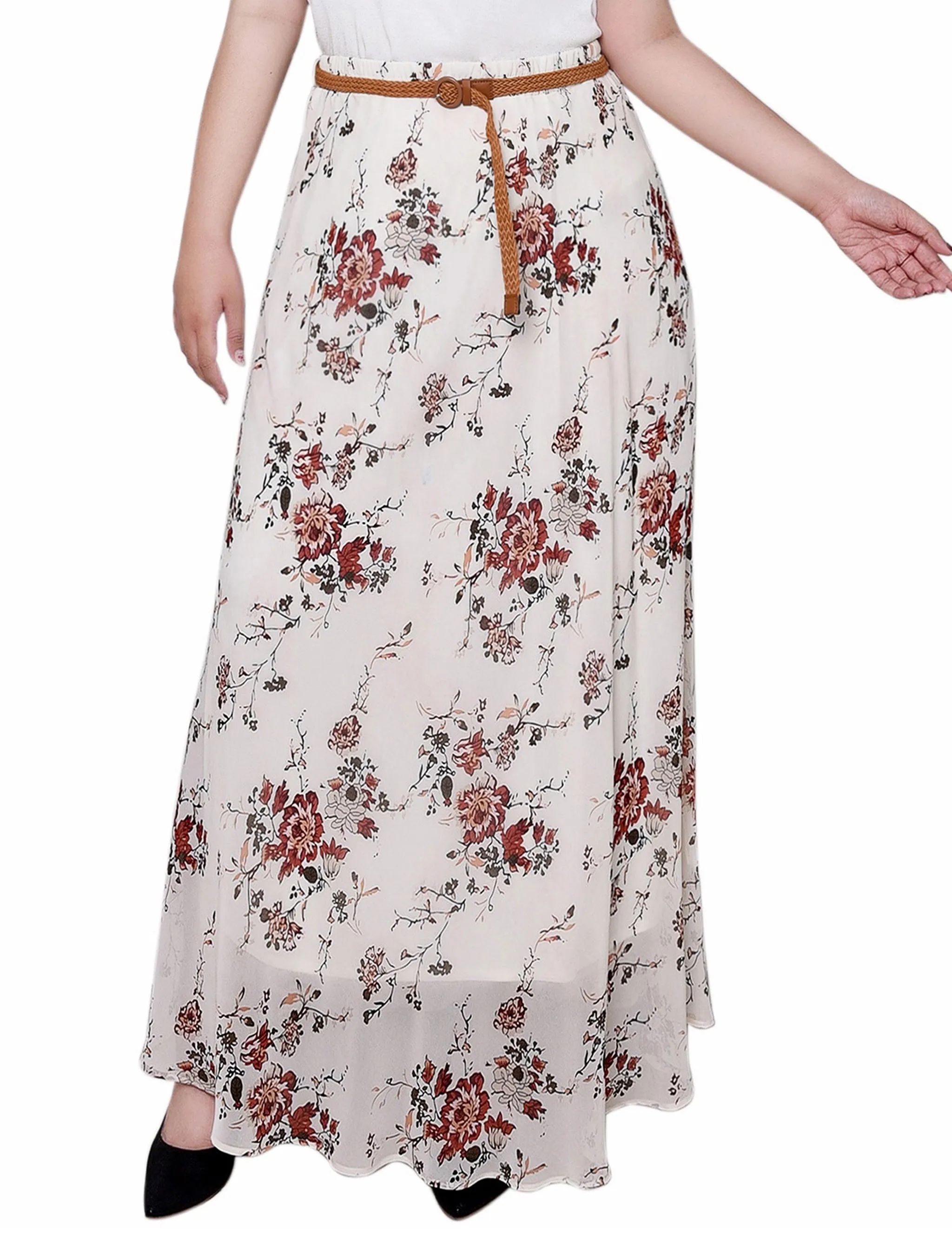 Ivory Floral Chiffon Maxi Skirt - Plus sold by Dress Barn
