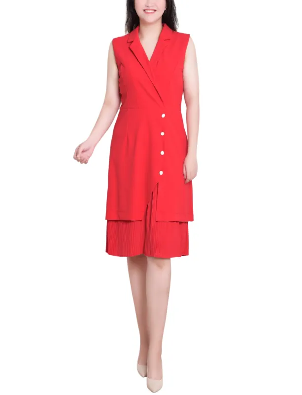 Fire Red Sleeveless Suit With Pleated Skirt sold by Dress Barn
