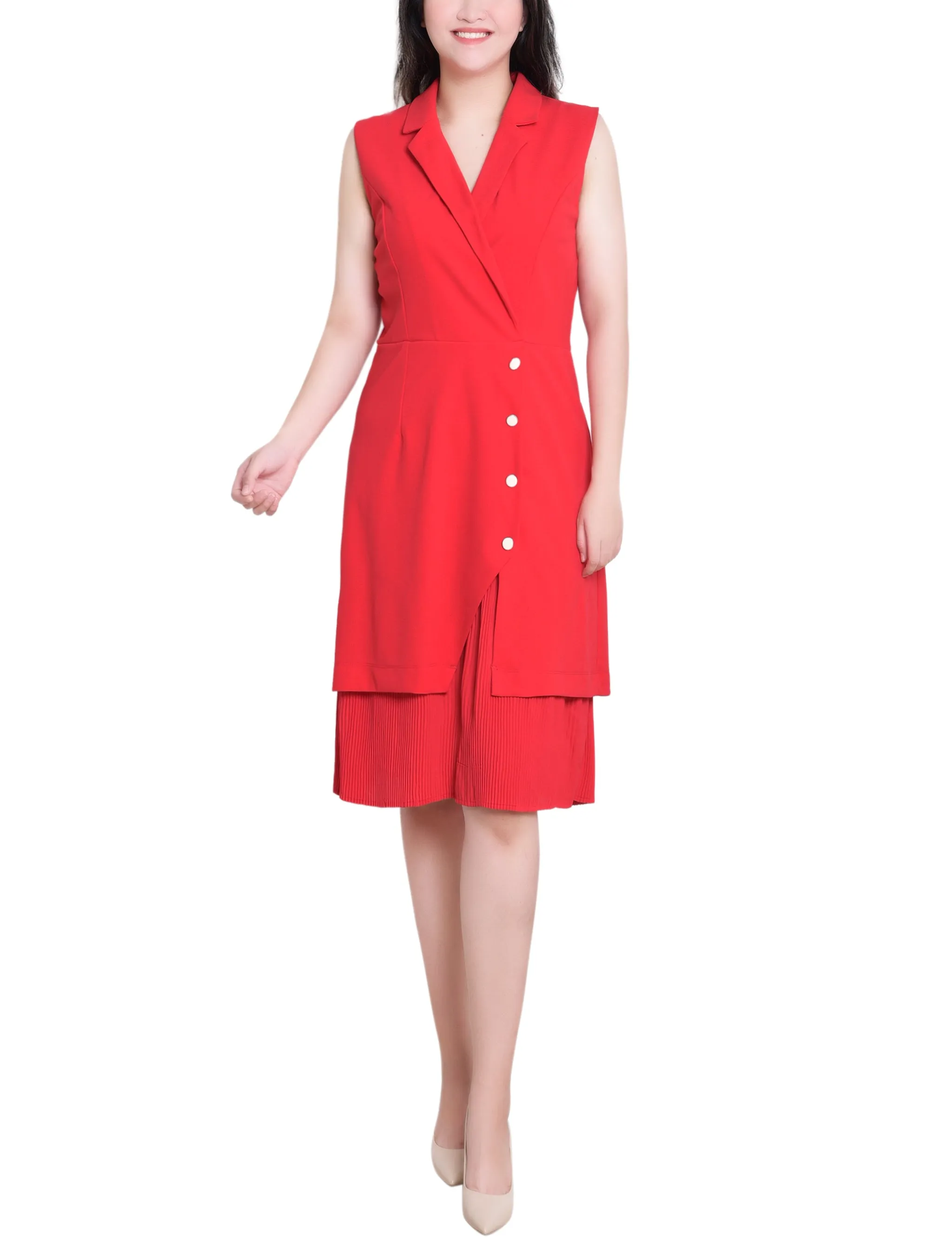 Fire Red Sleeveless Suit With Pleated Skirt sold by Dress Barn