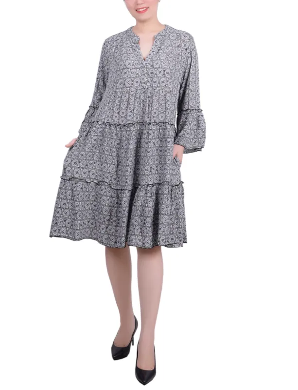 Black White Geo 3/4 Sleeve Tiered Dress sold by Dress Barn