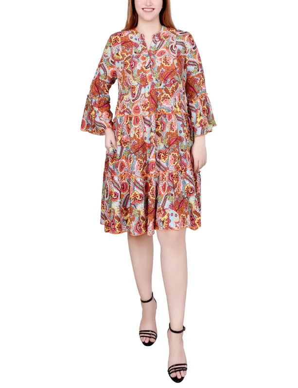 Blue Orange Floral Paisley 3/4 Sleeve Tiered Dress sold by Dress Barn