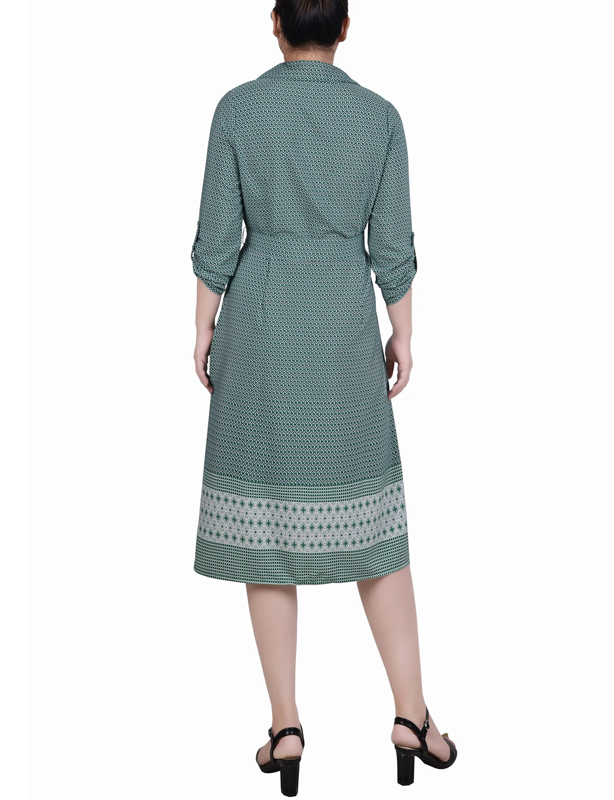 Black Chevron Border 3/4 Roll Tab Sleeve Belted Shirtdress sold by Dress Barn product image thumbnail 4