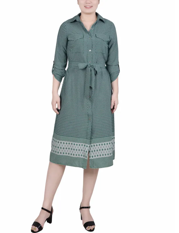 Black Chevron Border 3/4 Roll Tab Sleeve Belted Shirtdress sold by Dress Barn