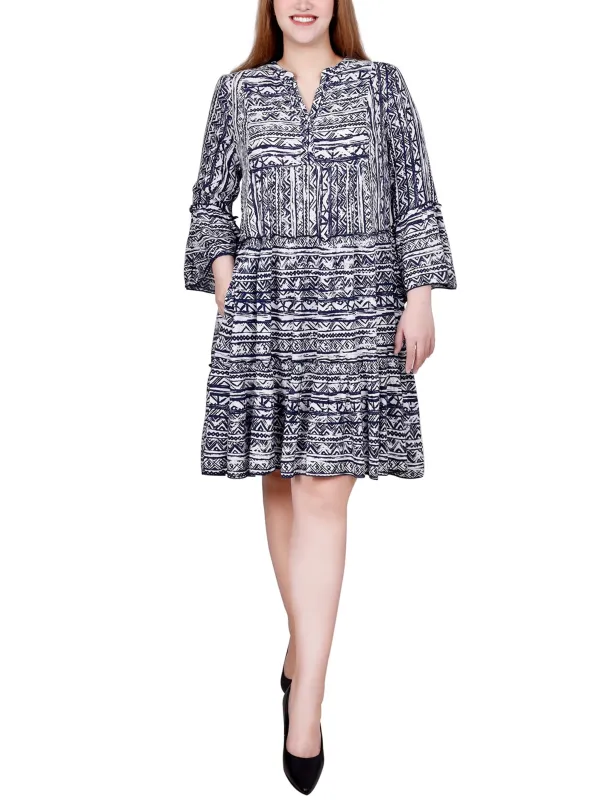 Navy Boho 3/4 Sleeve Tiered Dress sold by Dress Barn