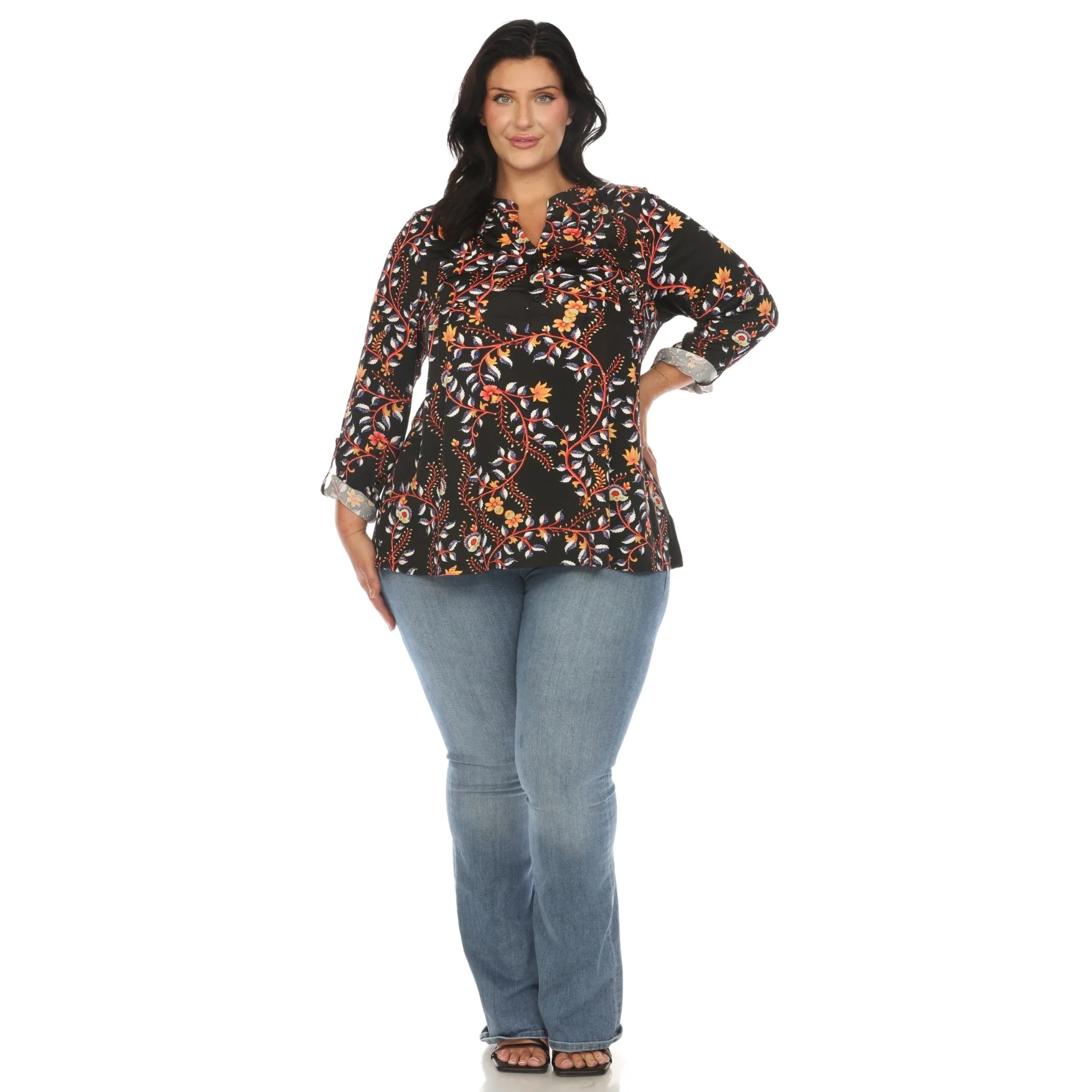 Paisley Button Front Tunic Top - Plus sold by Dress Barn