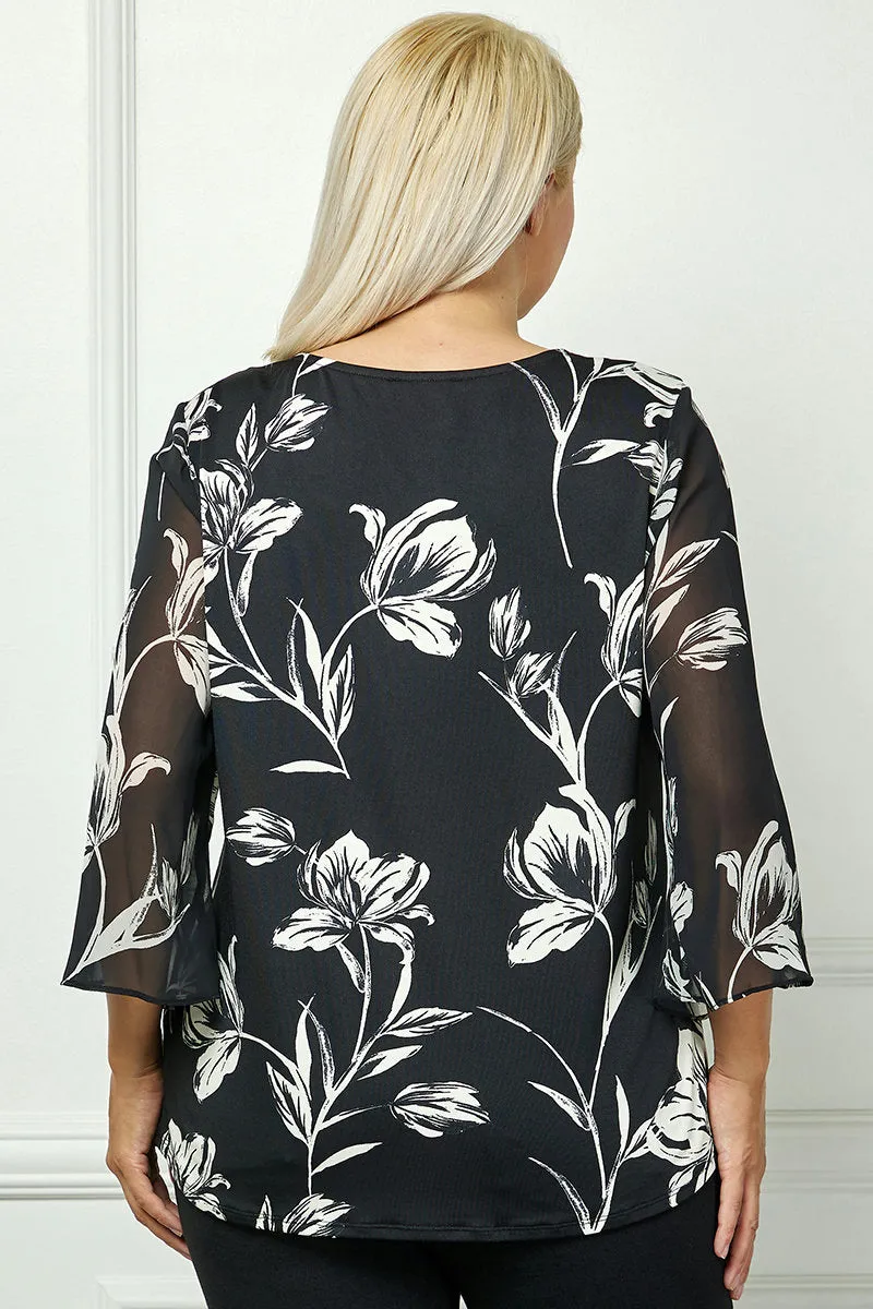 3/4 Flare Sleeve Cutout Trim Front Neck Swing Blouse in Black - Plus sold by Dress Barn product image thumbnail 4