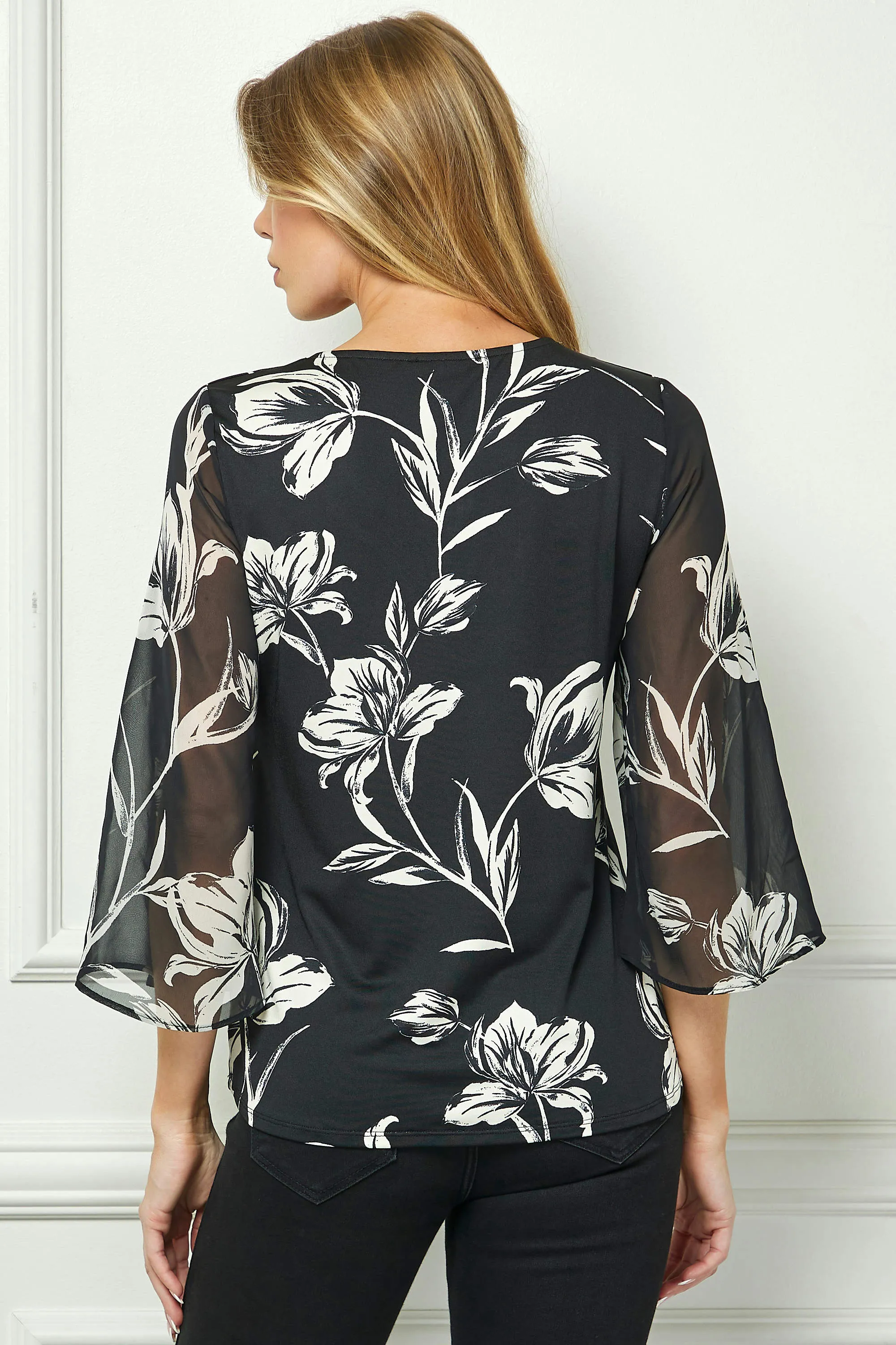 3/4 Flare Sleeve Cutout Trim Front Neck Swing Blouse in Black sold by Dress Barn product image thumbnail 4