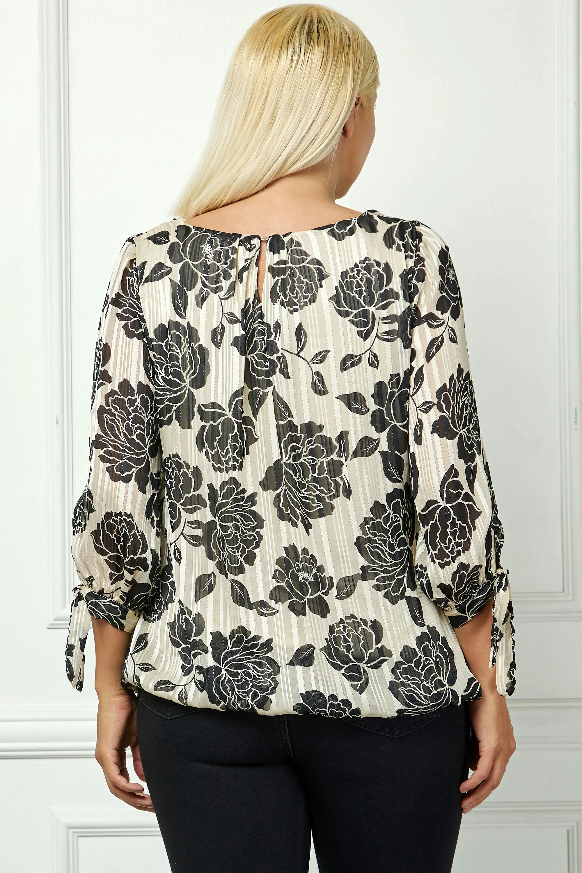 Bubble Hem 3/4 Tie Sleeve Blouse in Beige - Plus sold by Dress Barn product image thumbnail 4