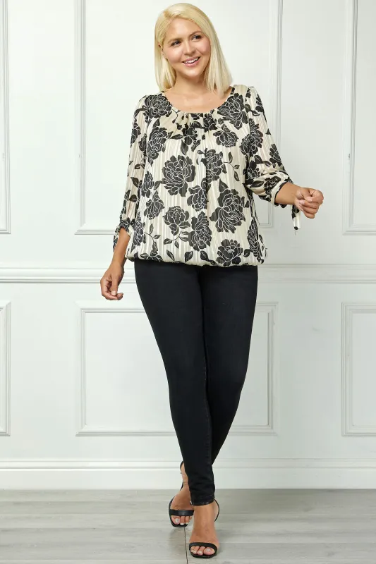 Bubble Hem 3/4 Tie Sleeve Blouse in Beige - Plus sold by Dress Barn