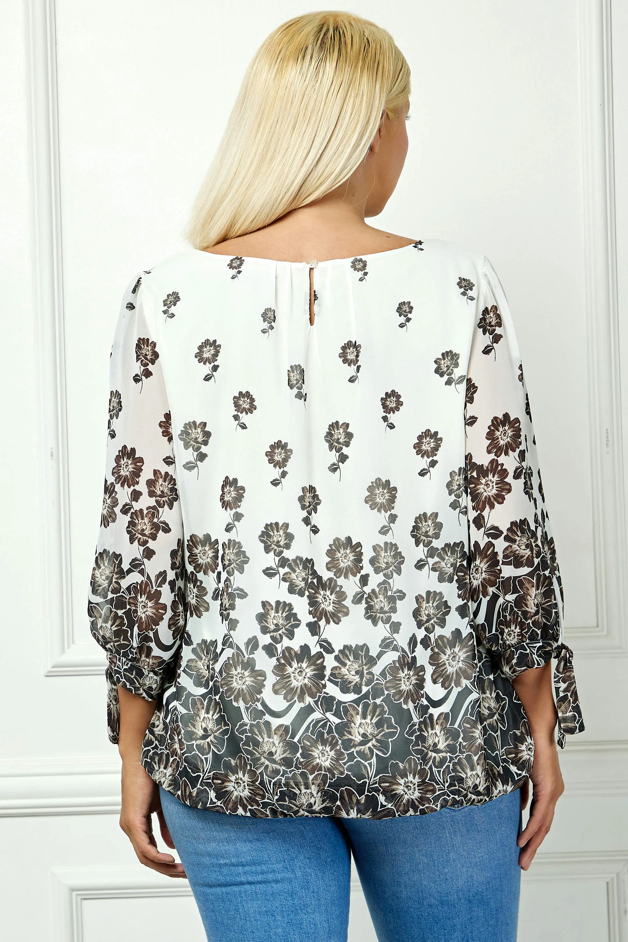 Bubble Hem 3/4 Tie Sleeve Blouse in Ivory - Plus sold by Dress Barn product image thumbnail 4