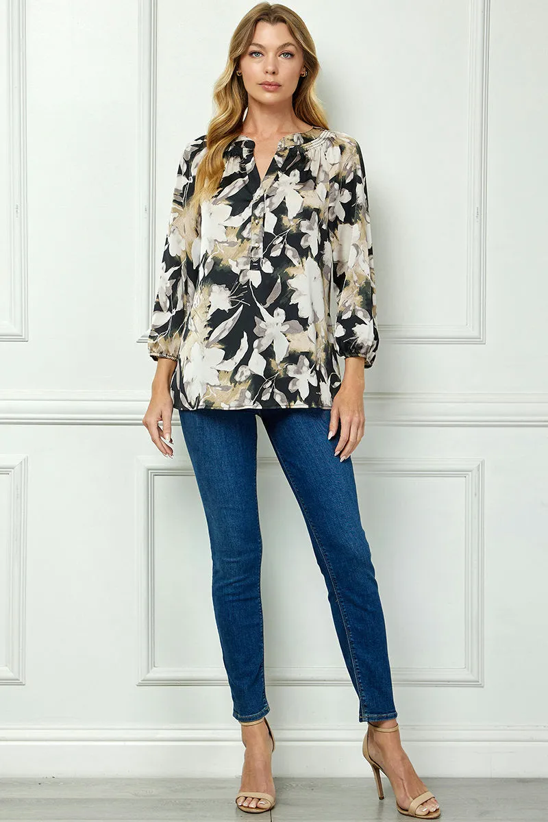 3/4 Sleeve Mandarin Collar Popover Blouse sold by Dress Barn