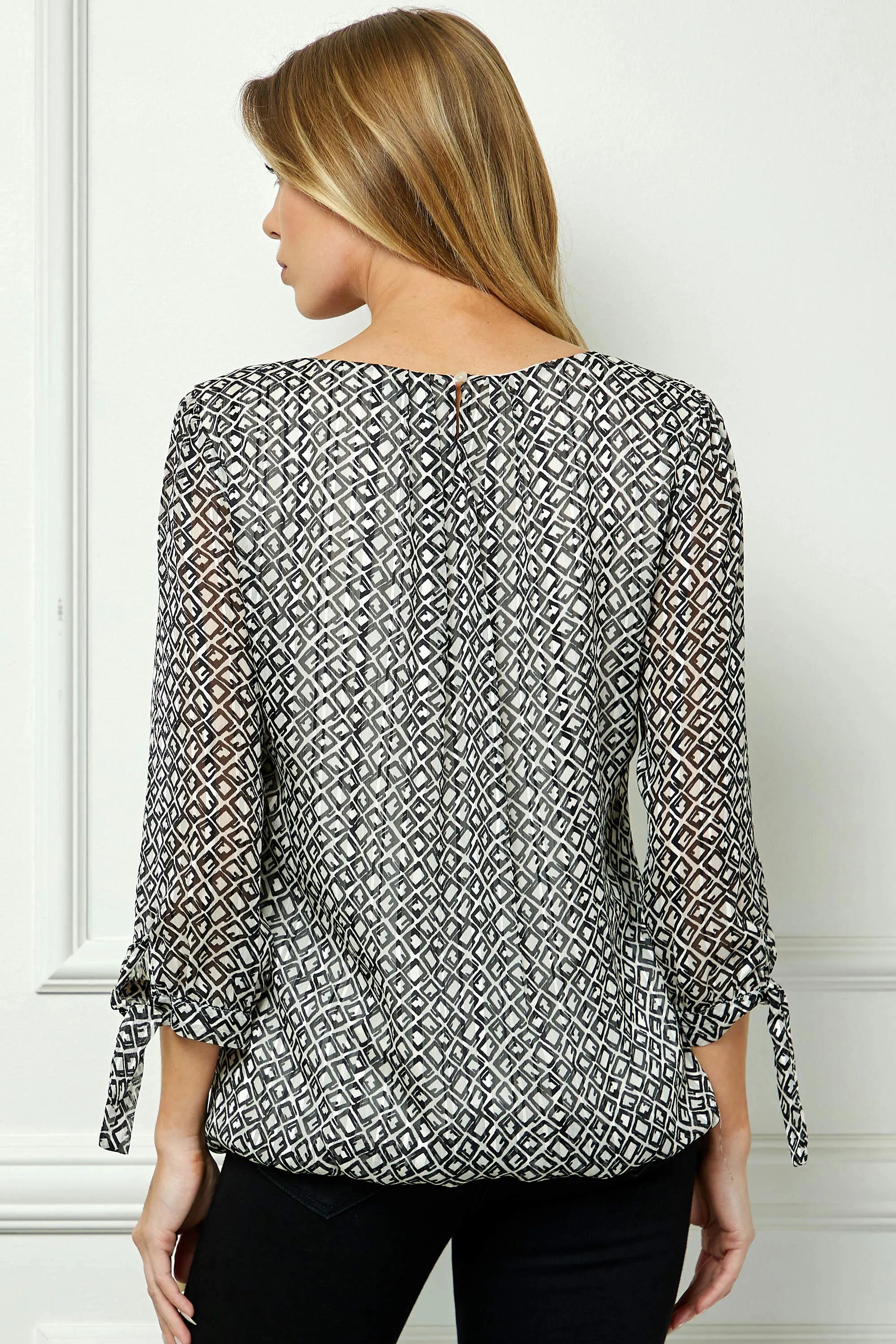 Bubble Hem 3/4 Tie Sleeve Blouse - Cream sold by Dress Barn product image thumbnail 4