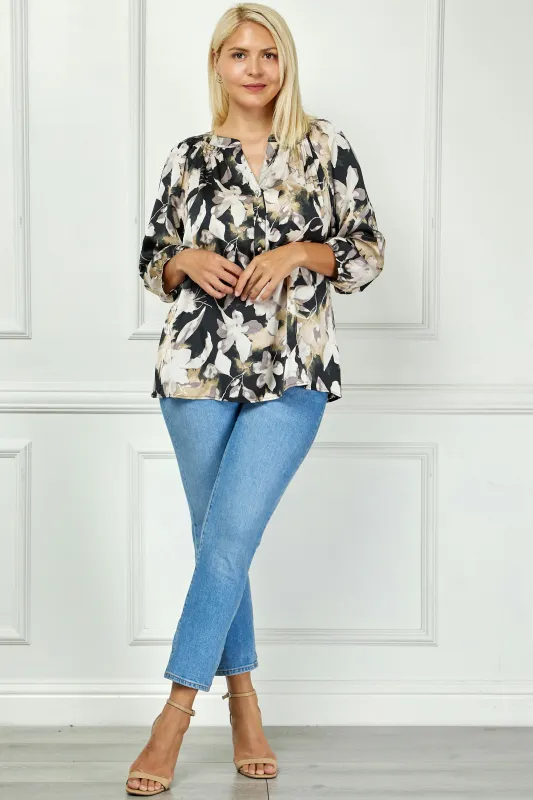 3/4 Sleeve Mandarin Collar Popover Blouse - Plus sold by Dress Barn