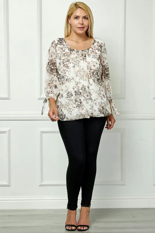 Bubble Hem 3/4 Tie Sleeve Blouse - Beige - Plus sold by Dress Barn