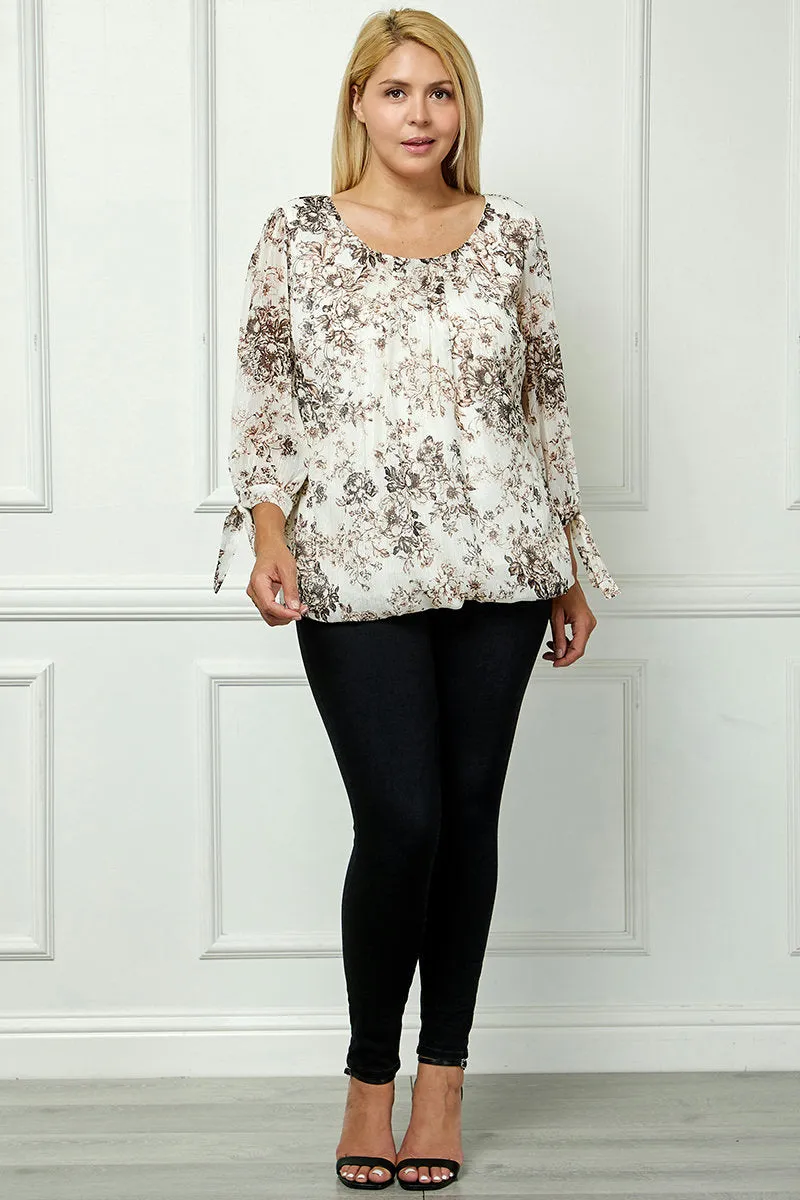 Bubble Hem 3/4 Tie Sleeve Blouse - Beige - Plus sold by Dress Barn