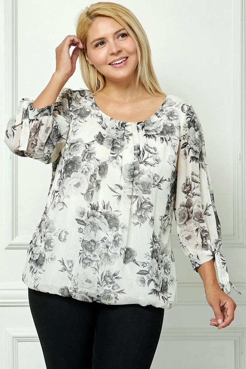 Bubble Hem 3/4 Tie Sleeve Blouse - Black/White - Plus sold by Dress Barn product image thumbnail 2