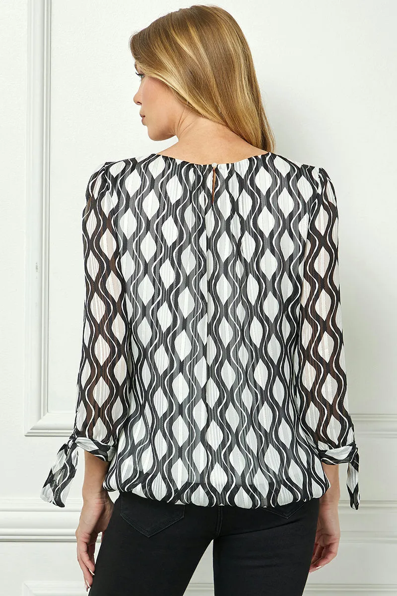 Bubble Hem 3/4 Tie Sleeve Blouse - White sold by Dress Barn product image thumbnail 4