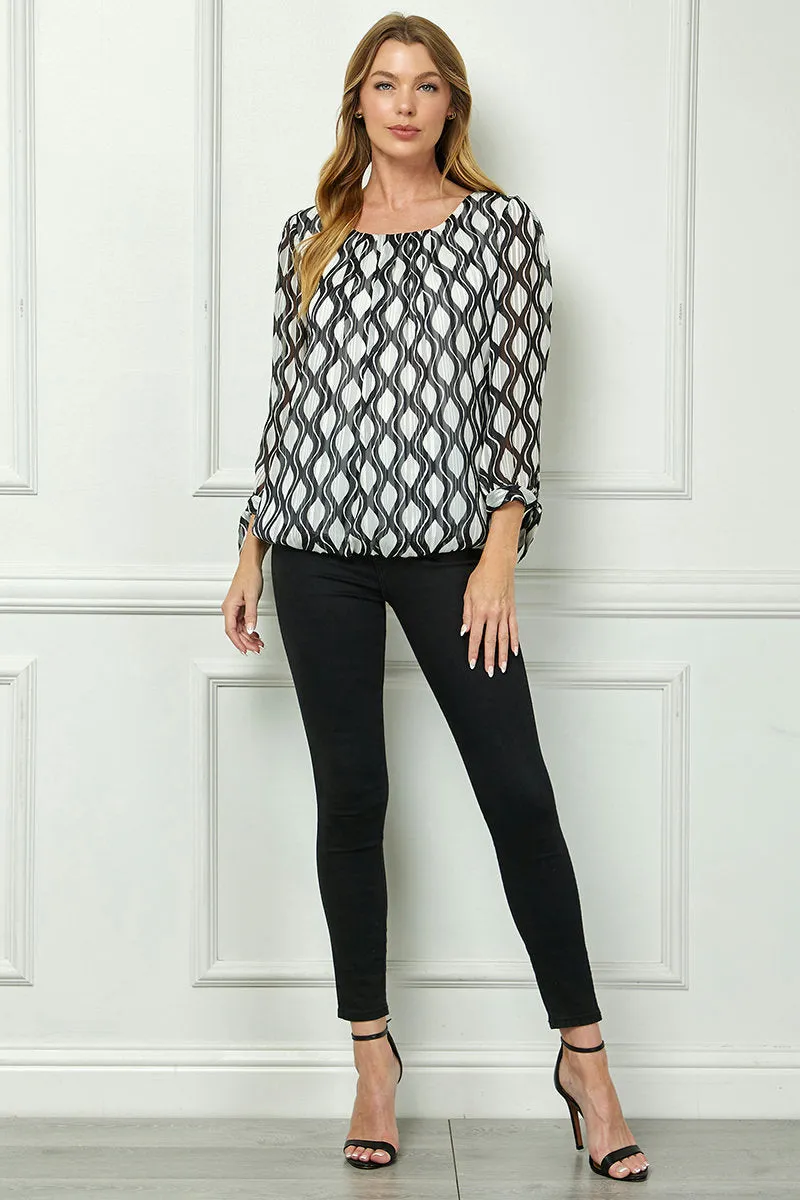 Bubble Hem 3/4 Tie Sleeve Blouse - White sold by Dress Barn