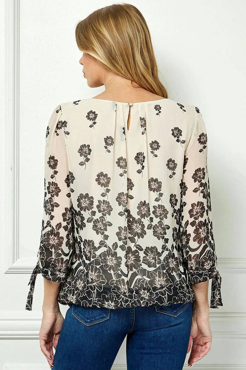 Bubble Hem 3/4 Tie Sleeve Blouse -Beige sold by Dress Barn product image thumbnail 4