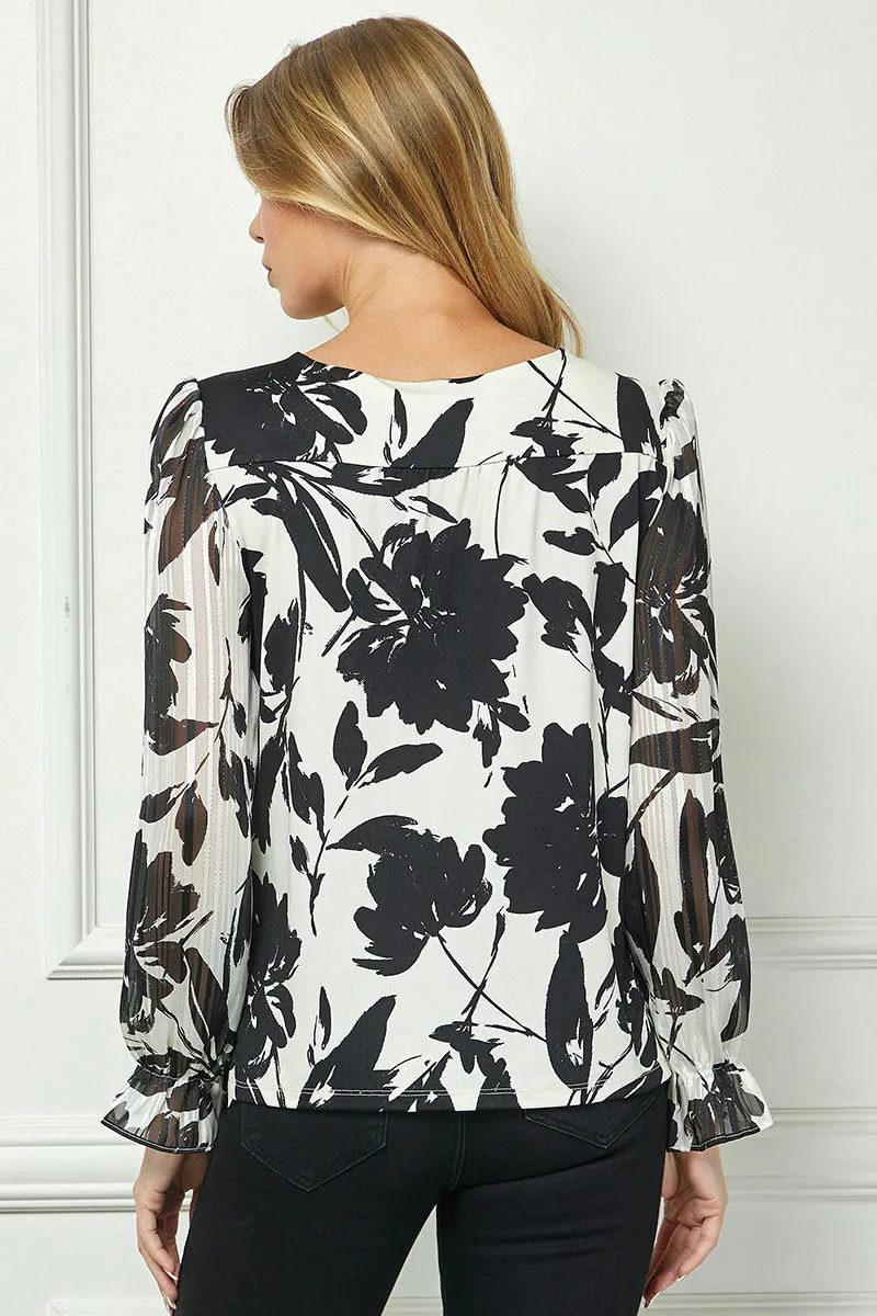 Long Ruffle Sleeve Cutout Trim Front Neck Mix Media Blouse sold by Dress Barn product image thumbnail 4