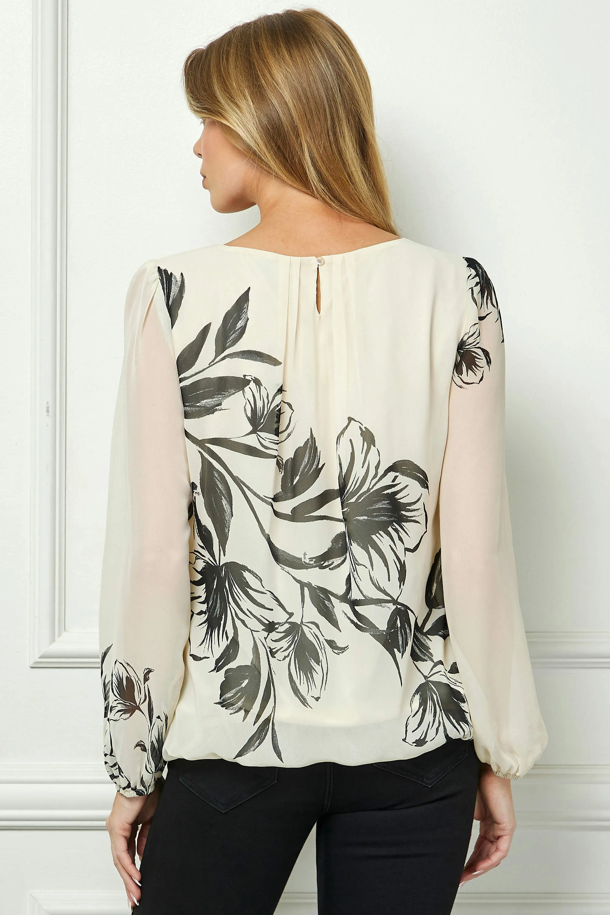 Long Sleeve Placement Print Bubble Blouse sold by Dress Barn product image thumbnail 4