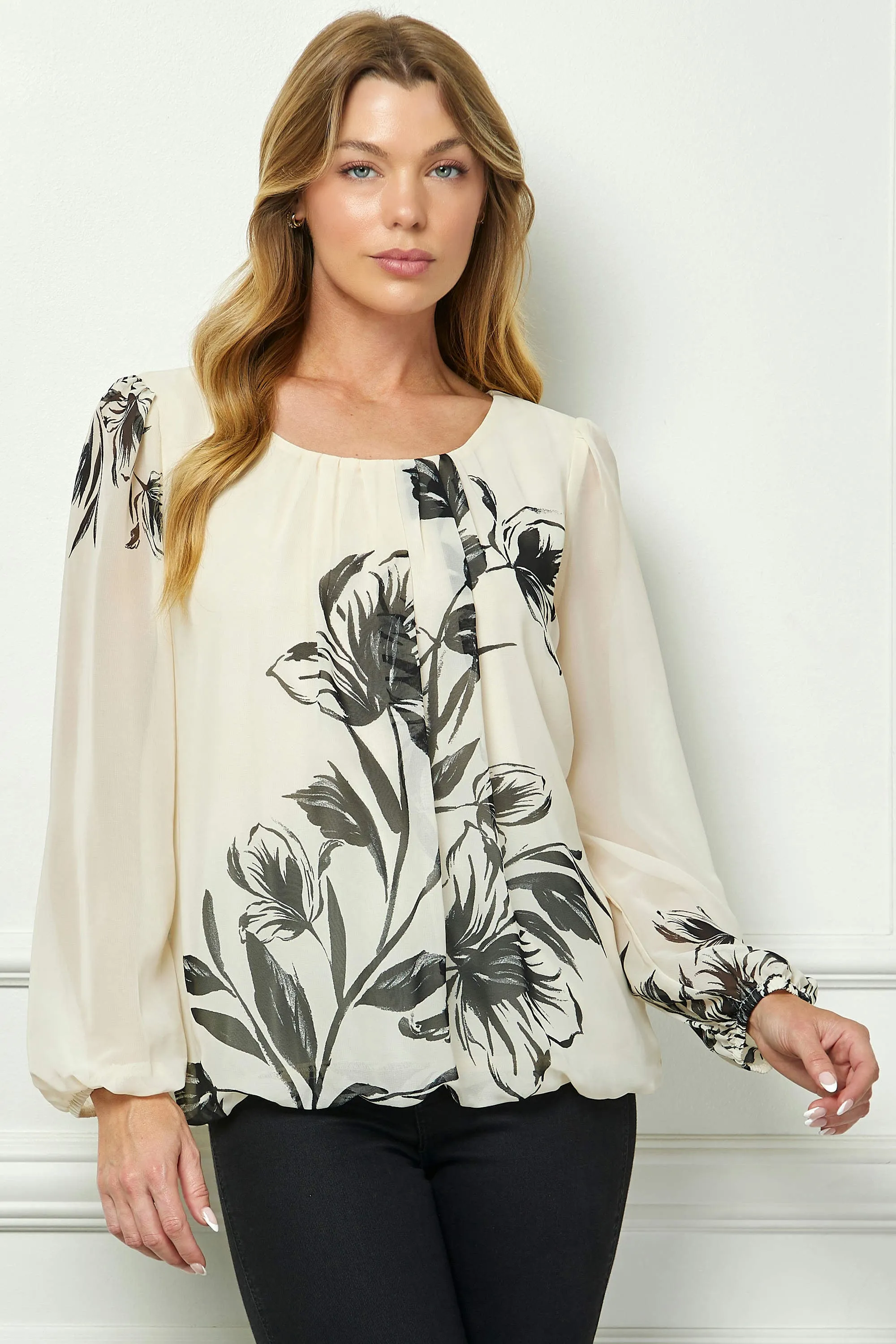 Long Sleeve Placement Print Bubble Blouse sold by Dress Barn product image thumbnail 2