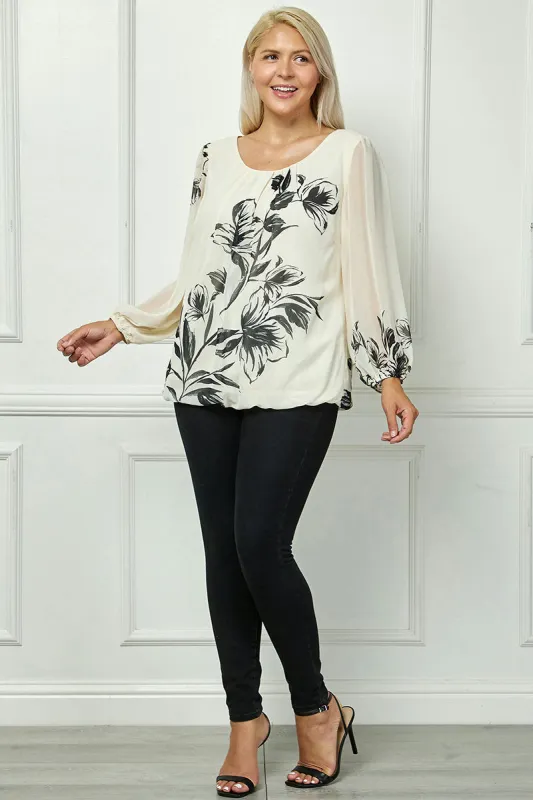 Long Sleeve Placement Print Bubble Blouse - Plus sold by Dress Barn