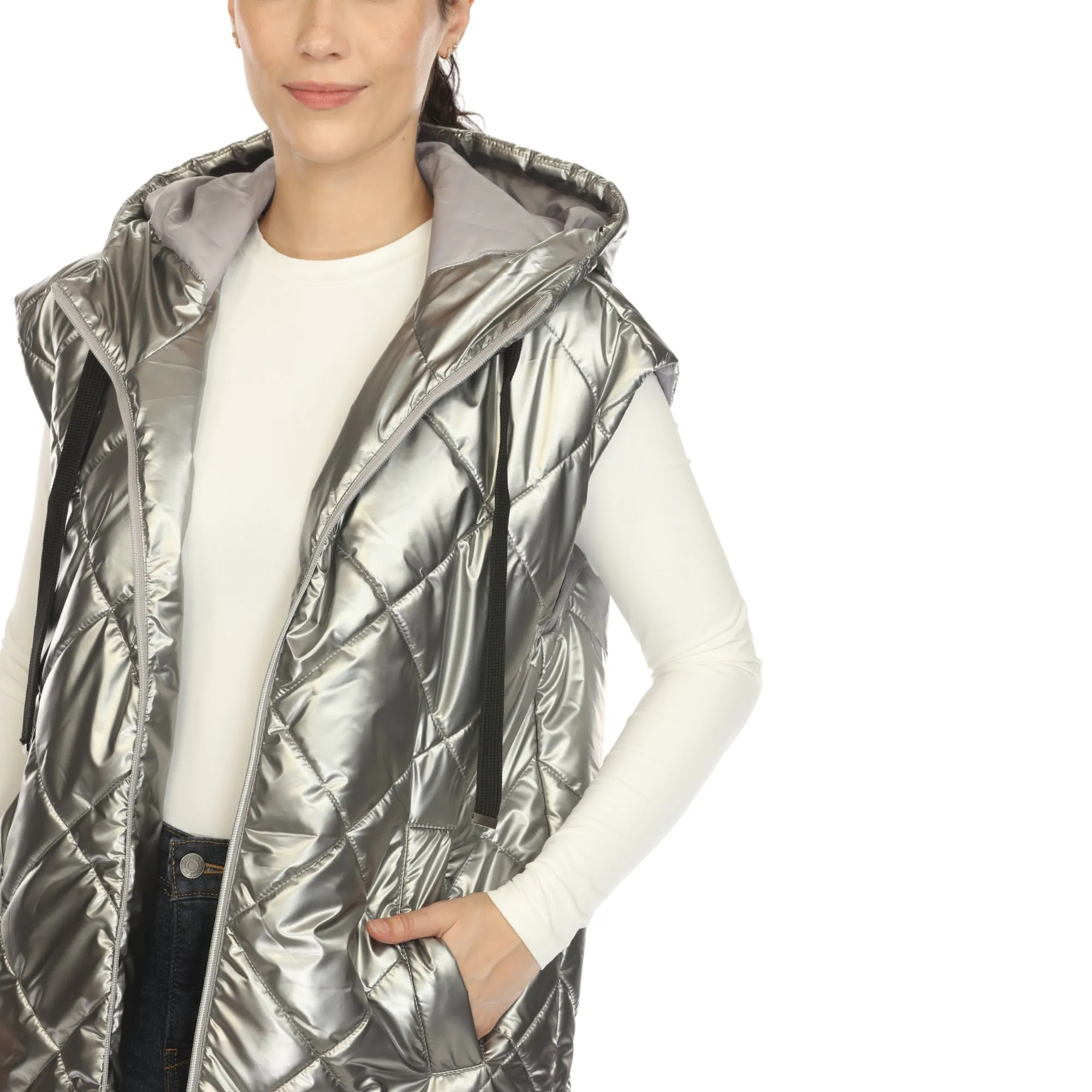 Women's Metallic Long Puffer Vest sold by Dress Barn product image thumbnail 3