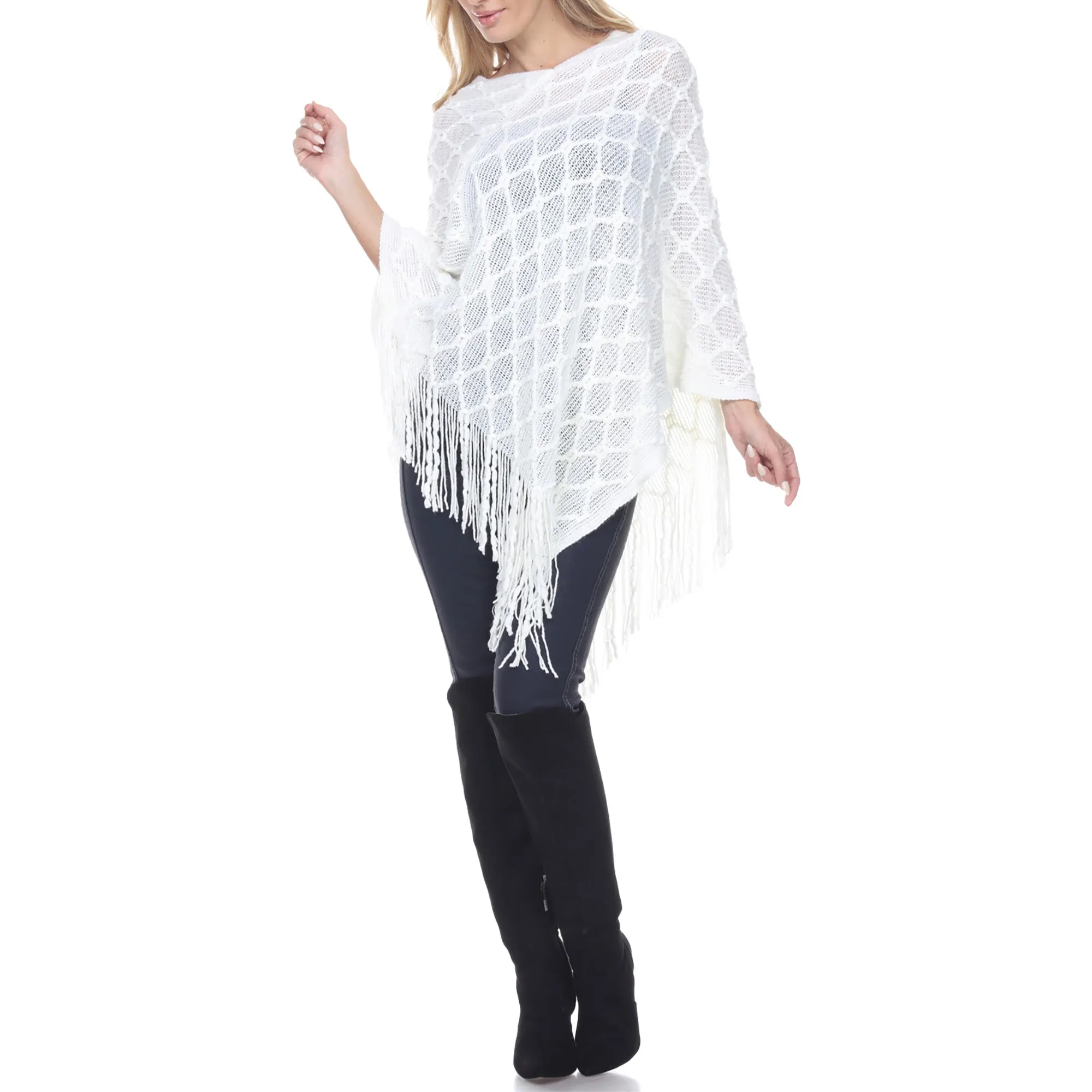 Women's Open Knit Fringe Poncho -White sold by Dress Barn product image thumbnail 5
