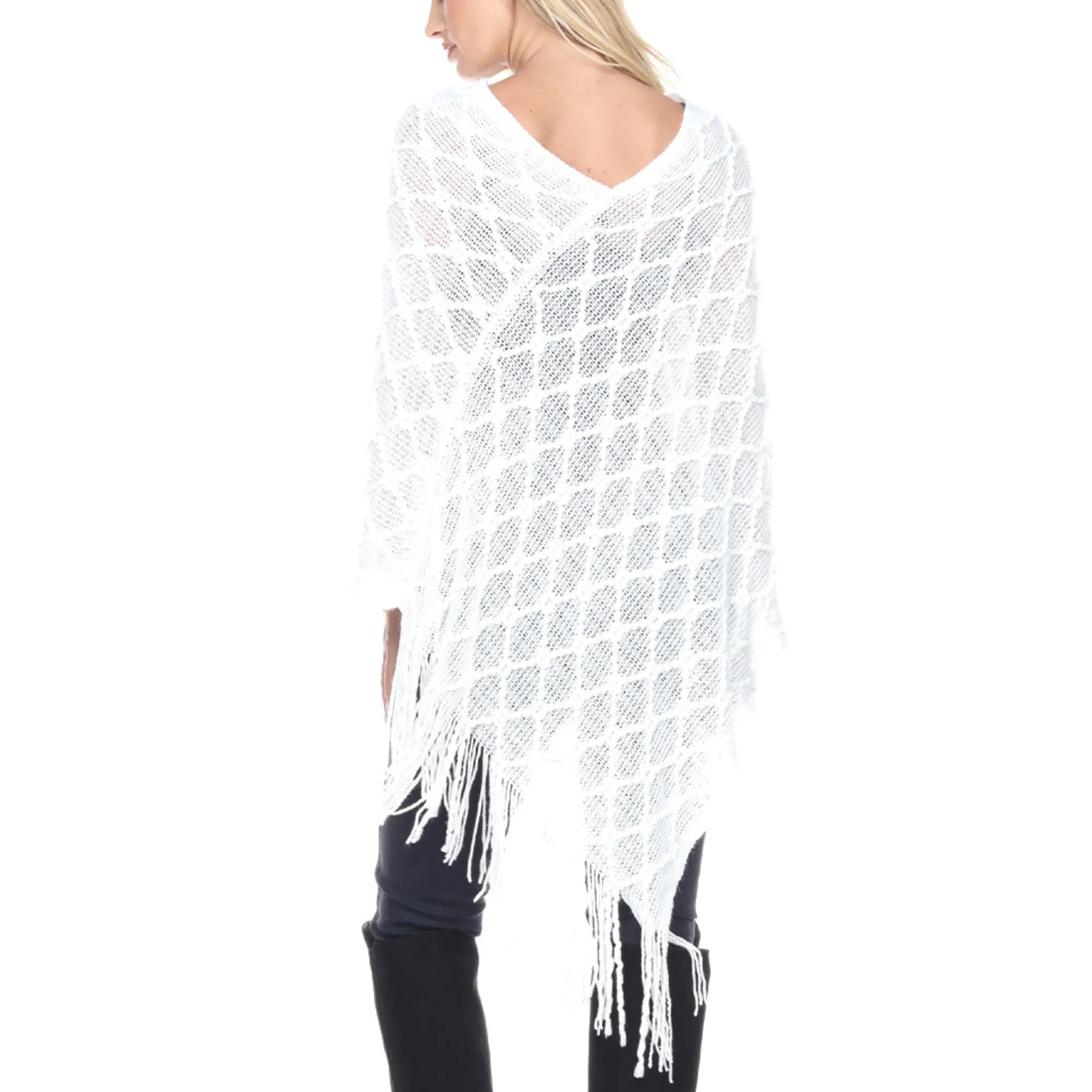 Women's Open Knit Fringe Poncho -White sold by Dress Barn product image thumbnail 3