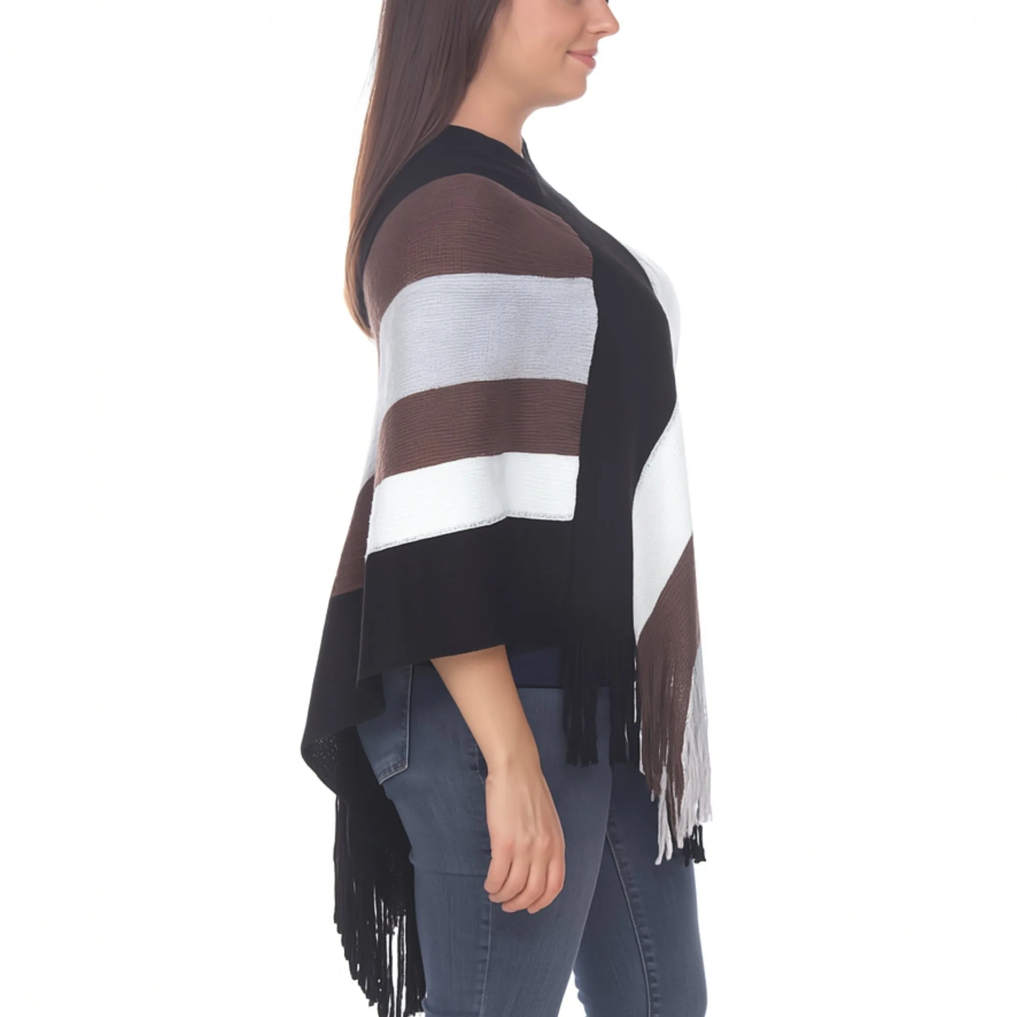 Women's Striped Knit Fringe Poncho sold by Dress Barn product image thumbnail 2