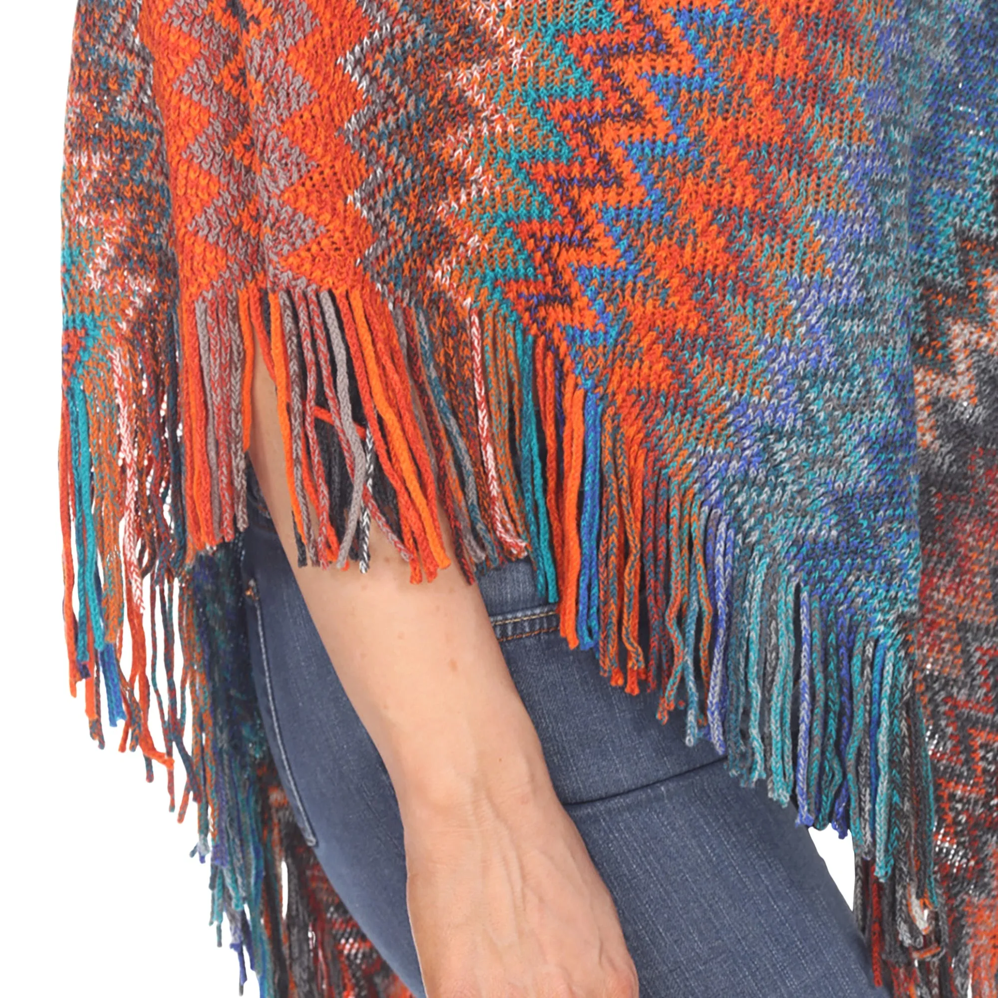 Women's Chevron Knit Fringed Hem Poncho - Orange sold by Dress Barn product image thumbnail 4