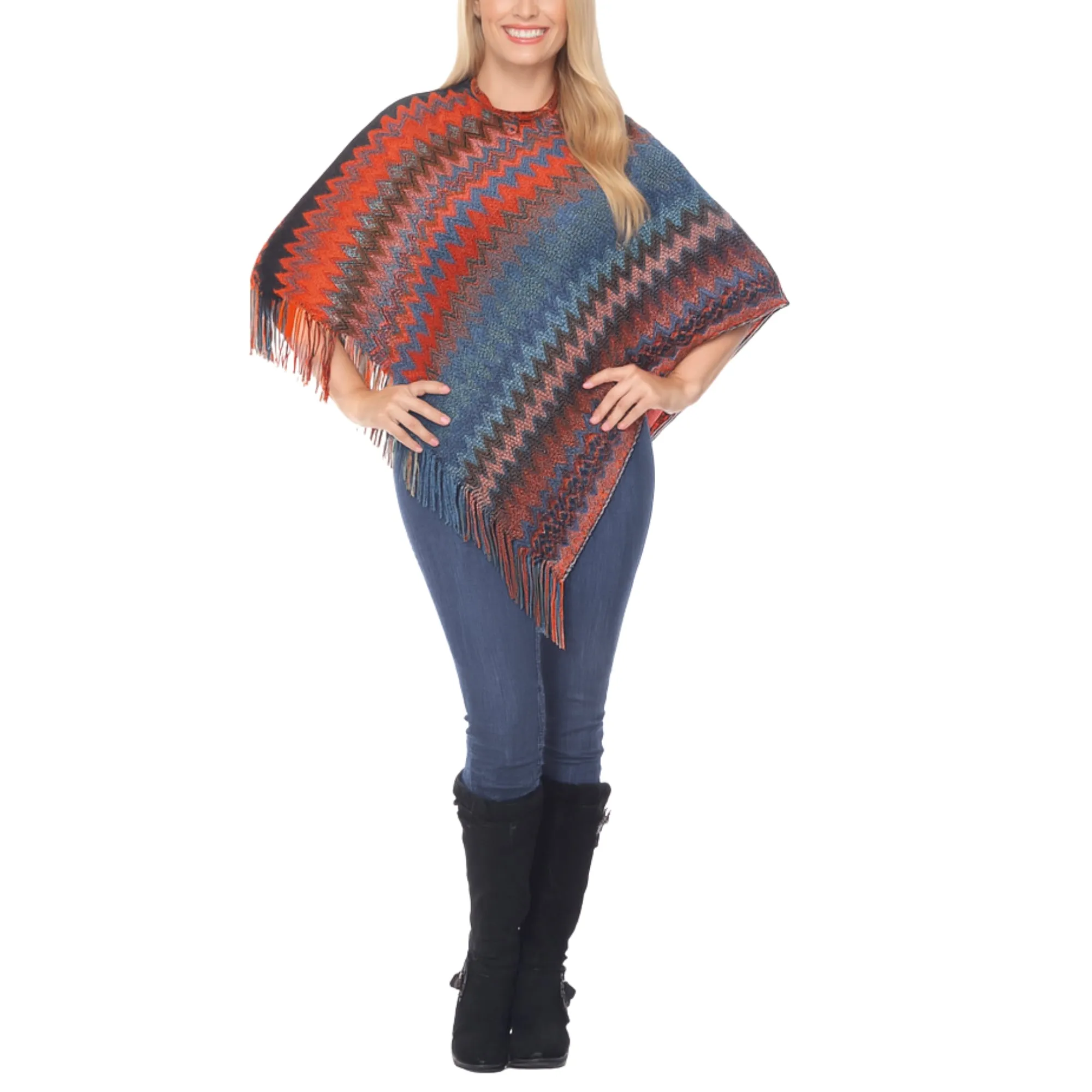 Women's Chevron Knit Fringed Hem Poncho - Orange sold by Dress Barn product image thumbnail 5