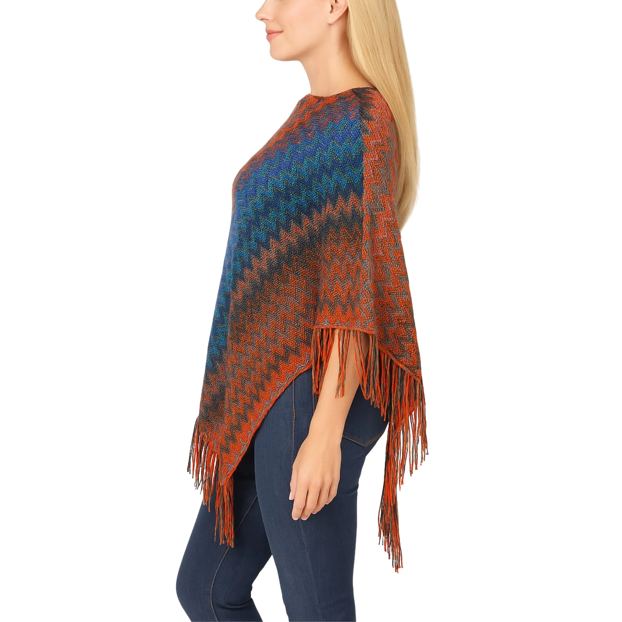 Women's Chevron Knit Fringed Hem Poncho - Orange sold by Dress Barn product image thumbnail 2