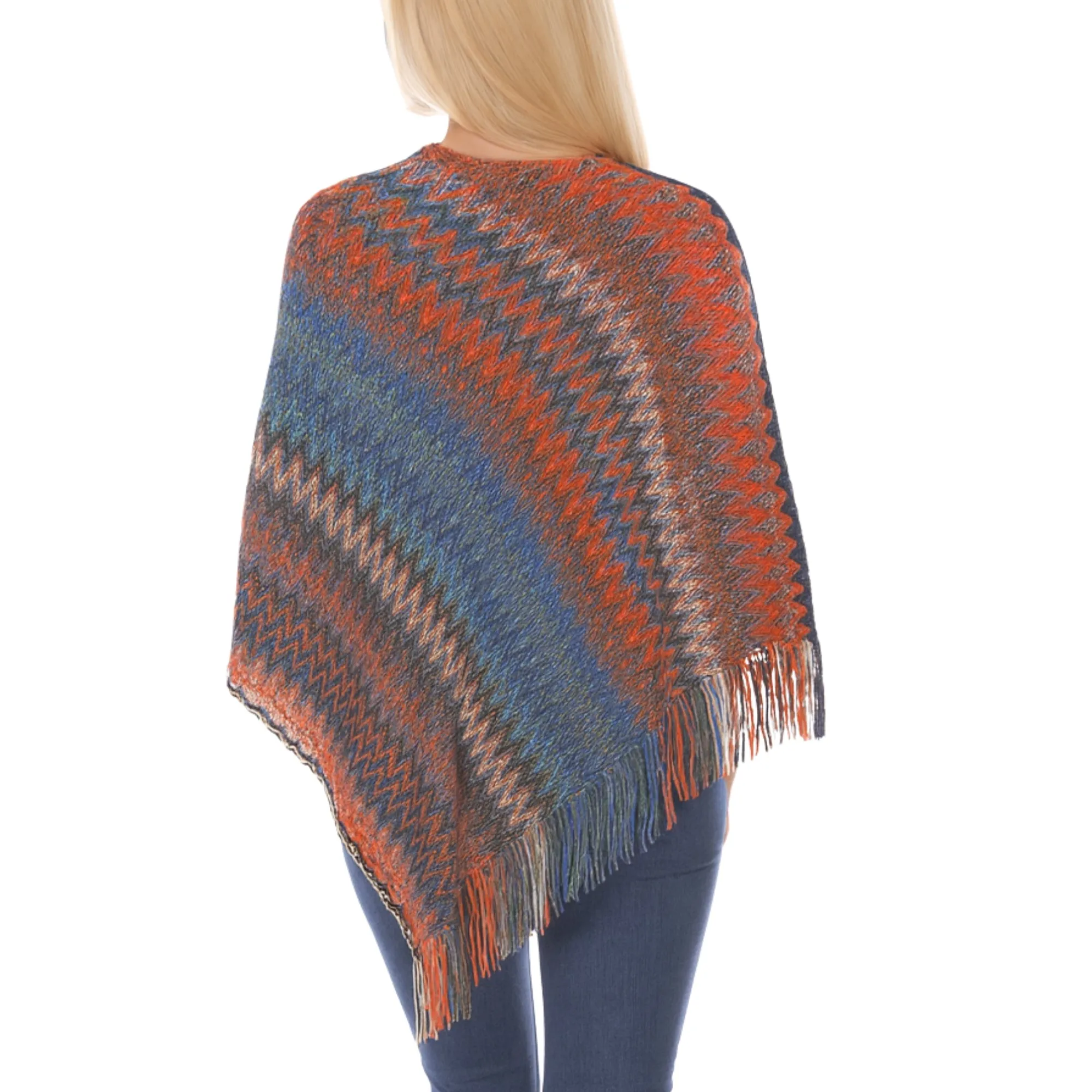 Women's Chevron Knit Fringed Hem Poncho - Orange sold by Dress Barn product image thumbnail 3