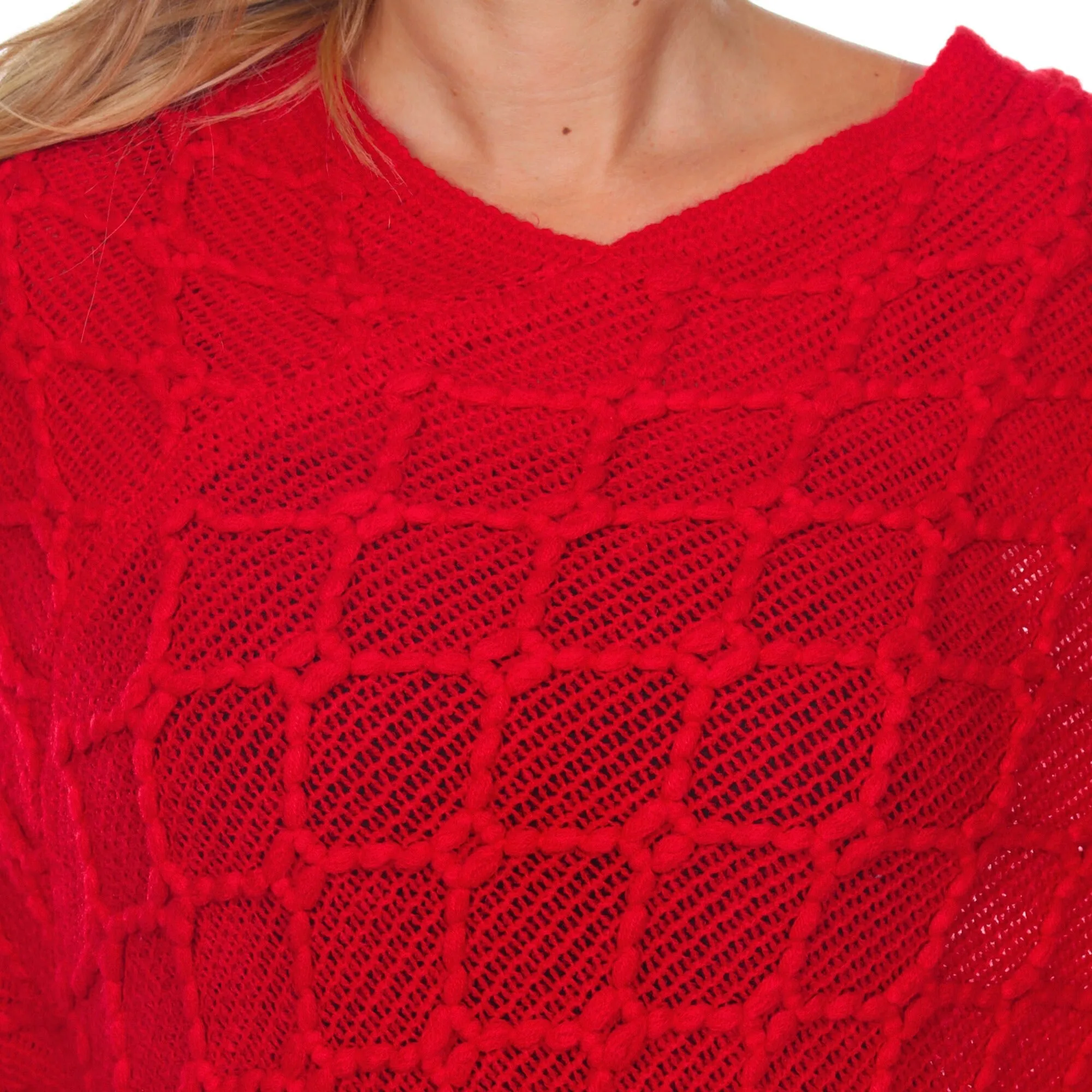 Women's Open Knit Fringe Poncho - Red sold by Dress Barn product image thumbnail 4