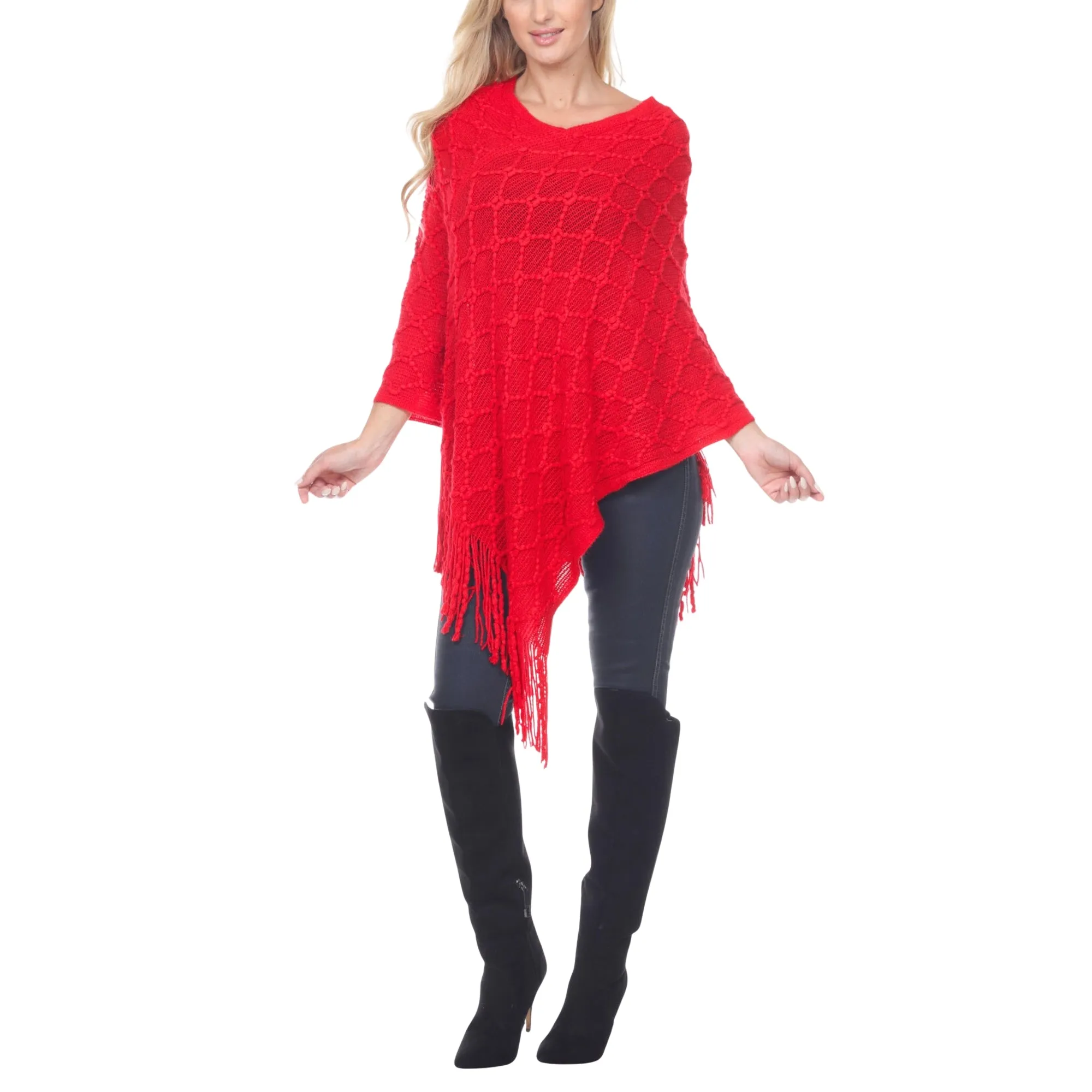 Women's Open Knit Fringe Poncho - Red sold by Dress Barn product image thumbnail 5