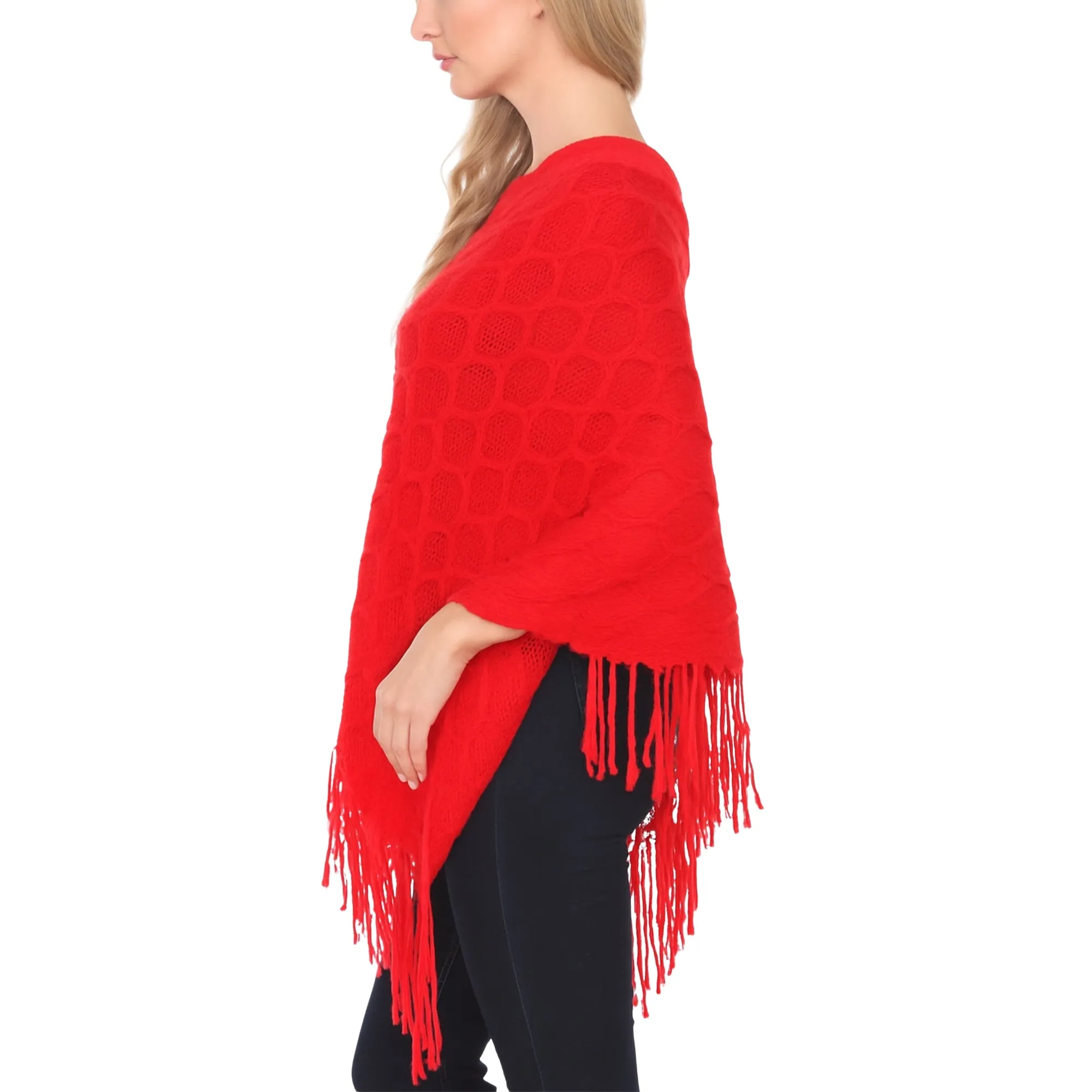 Women's Open Knit Fringe Poncho - Red sold by Dress Barn product image thumbnail 2